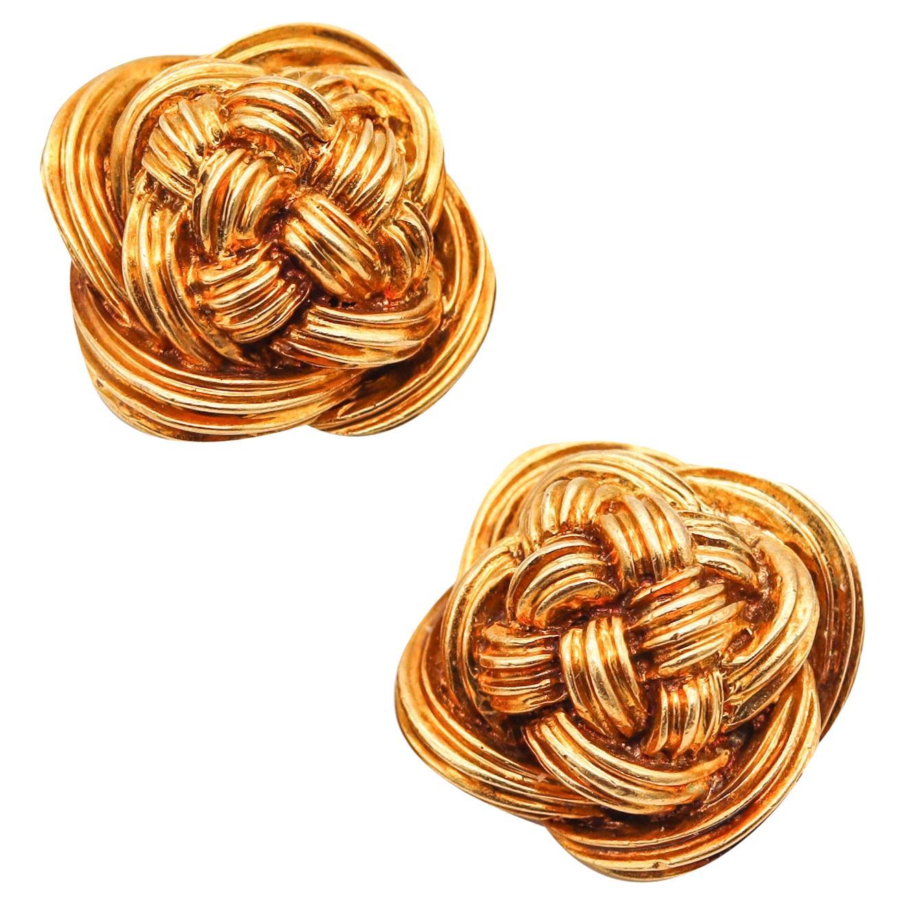 Tiffany Co. 1970 Vintage Celtic Knots Clip Earrings in Textured 18Kt Yellow Gold