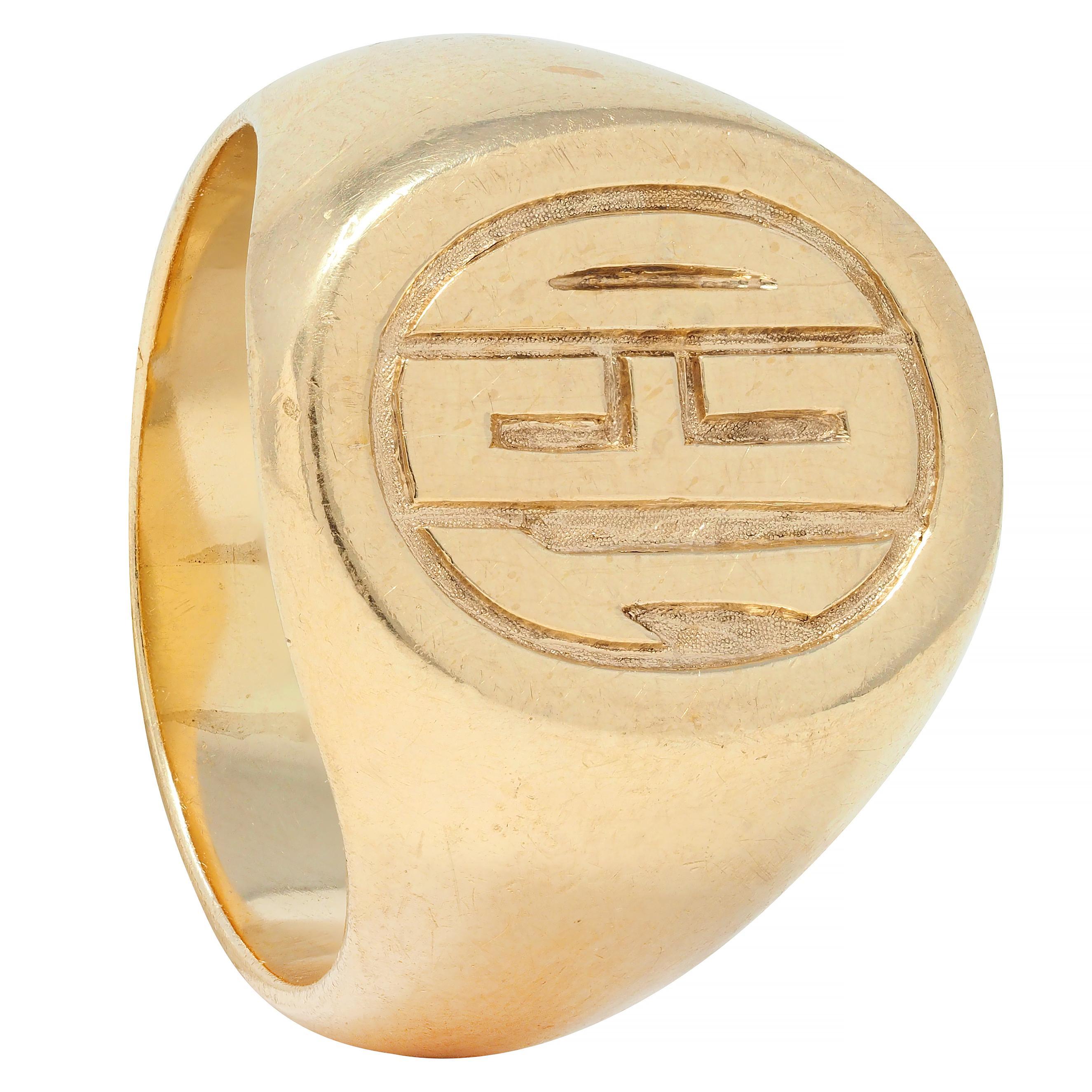 Tiffany & Co. 1970's 14 Karat Yellow Gold TED Unisex Vintage Signet Ring 5