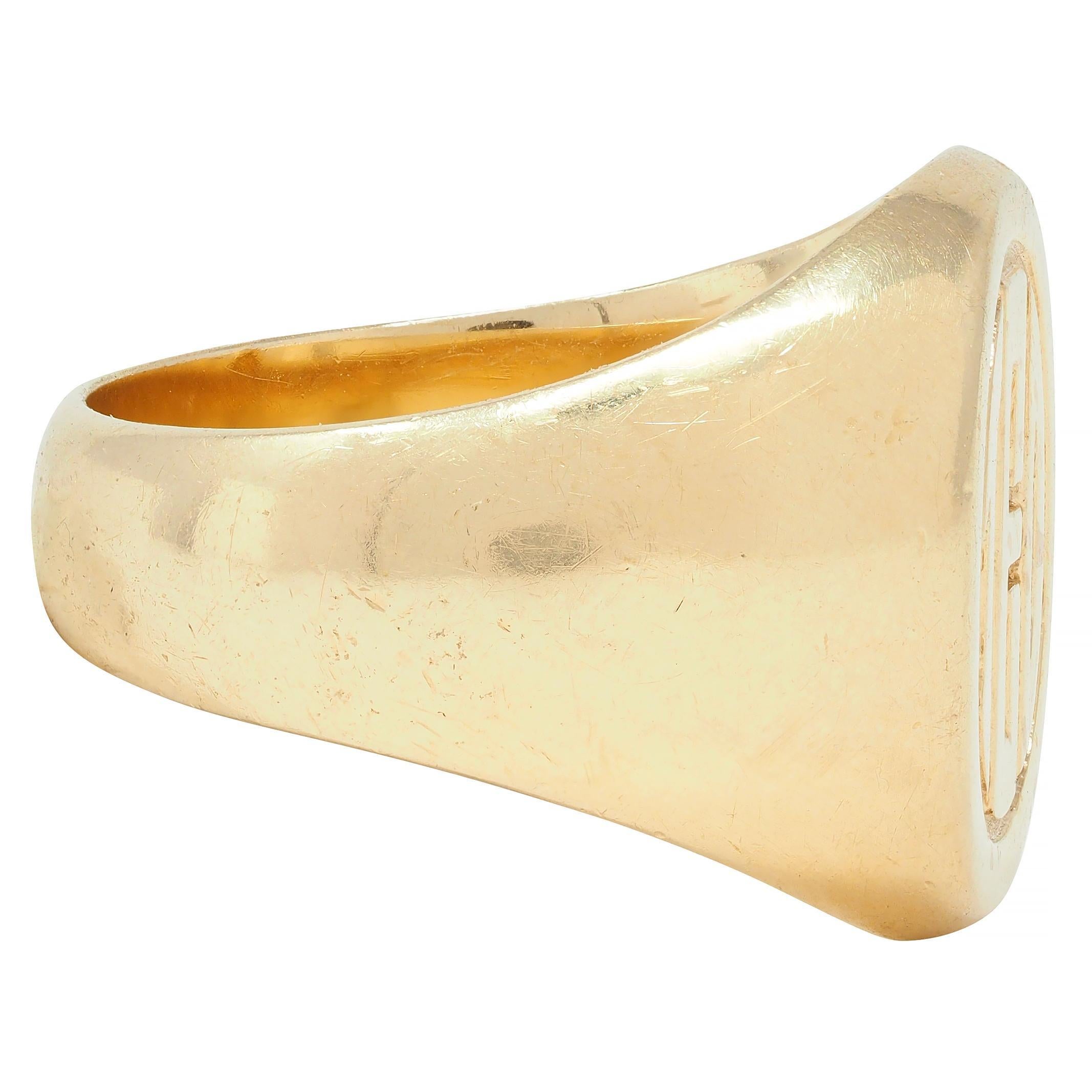 Tiffany & Co. 1970's 14 Karat Yellow Gold TED Unisex Vintage Signet Ring In Excellent Condition For Sale In Philadelphia, PA
