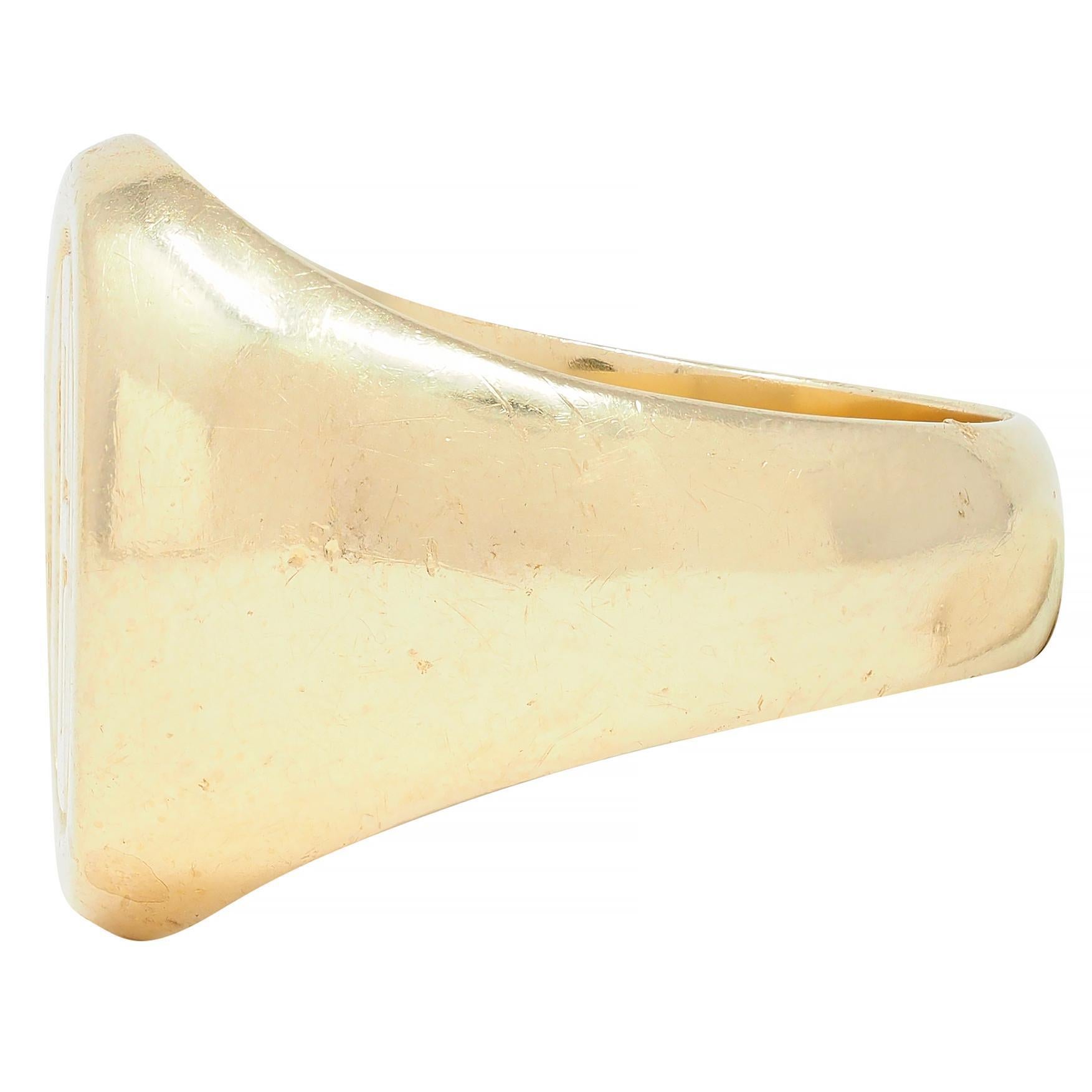 Tiffany & Co. 1970's 14 Karat Yellow Gold TED Unisex Vintage Signet Ring In Excellent Condition In Philadelphia, PA