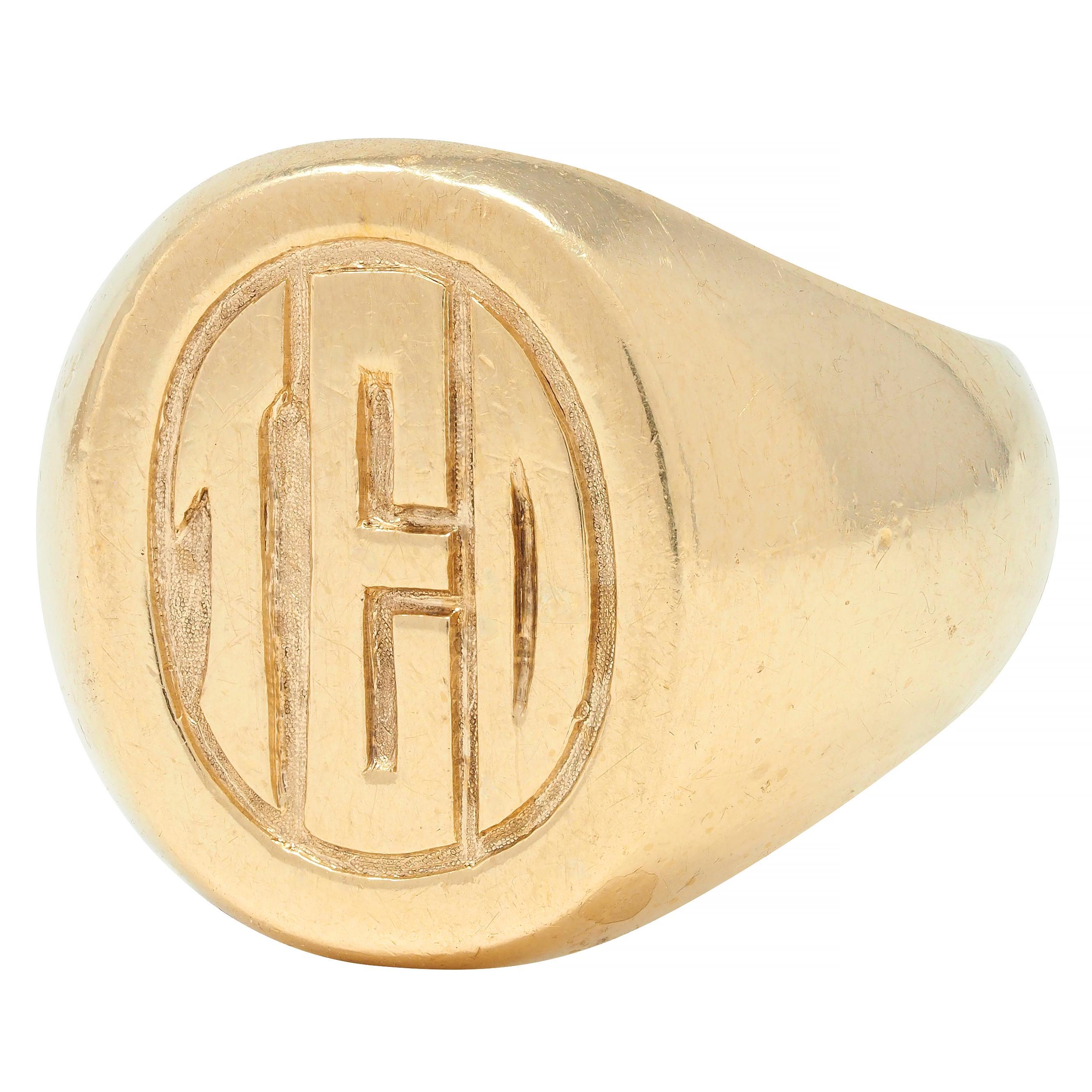 Tiffany & Co. 1970's 14 Karat Yellow Gold TED Unisex Vintage Signet Ring For Sale 4