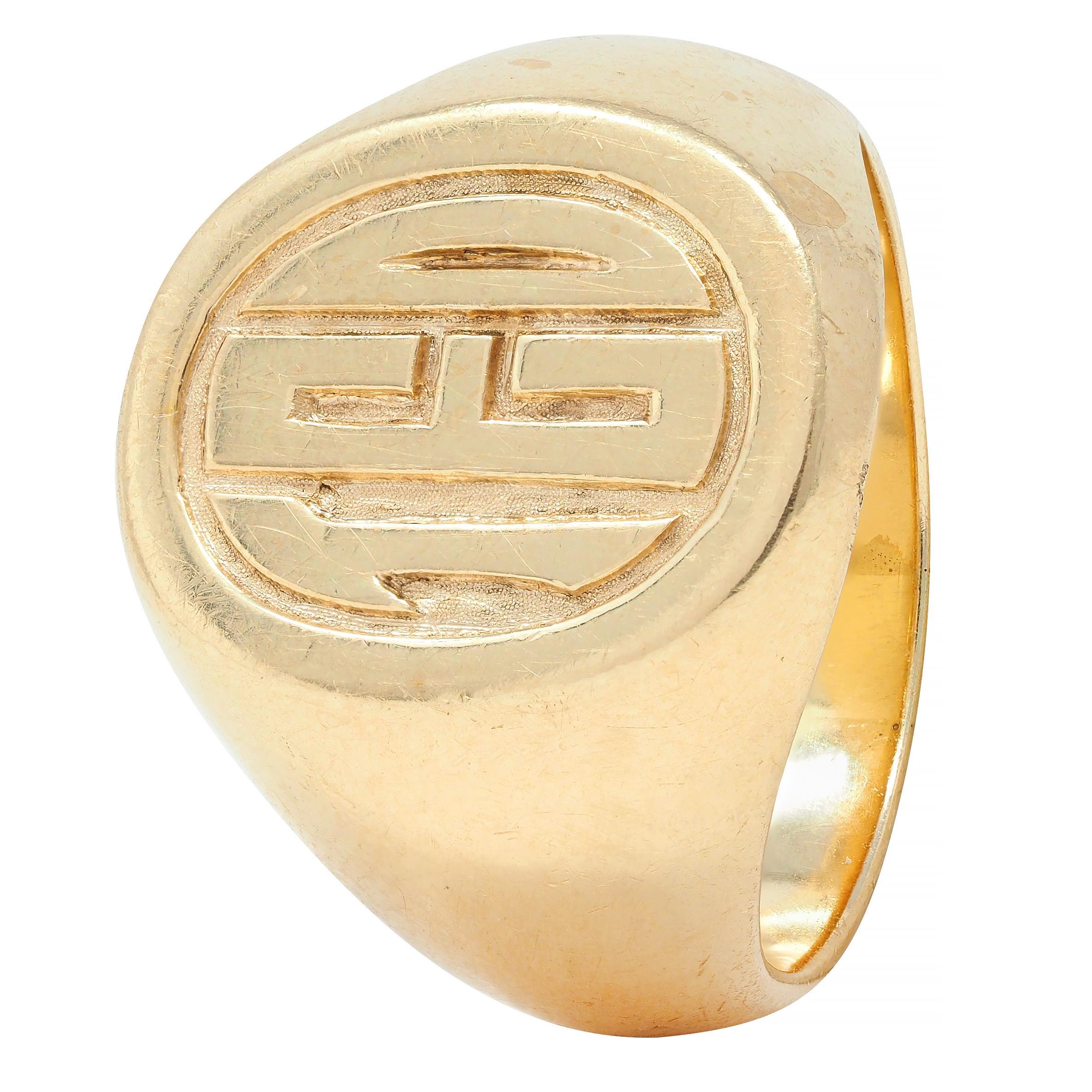 Tiffany & Co. 1970's 14 Karat Yellow Gold TED Unisex Vintage Signet Ring For Sale 5