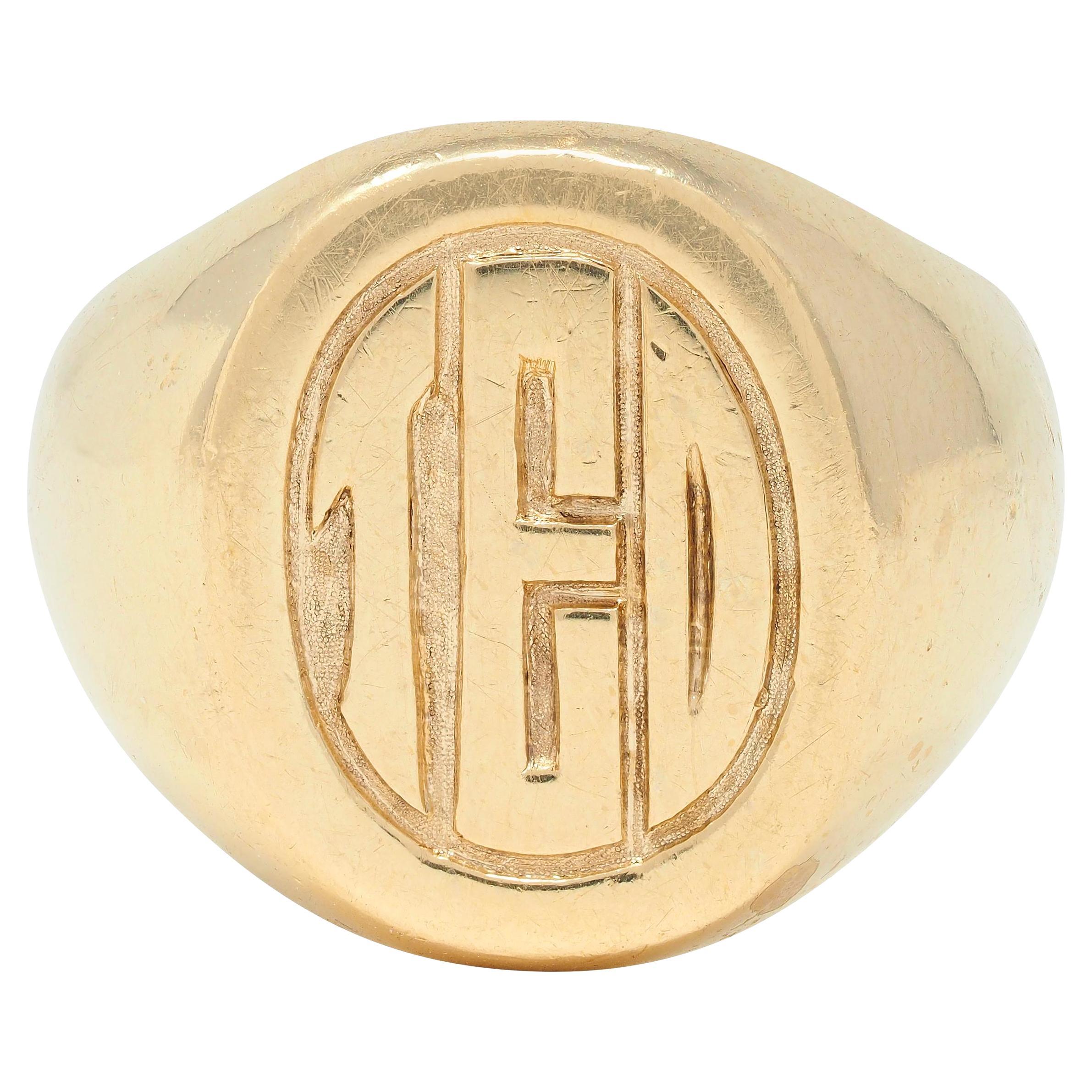 Tiffany & Co. 1970's 14 Karat Yellow Gold TED Unisex Vintage Signet Ring For Sale