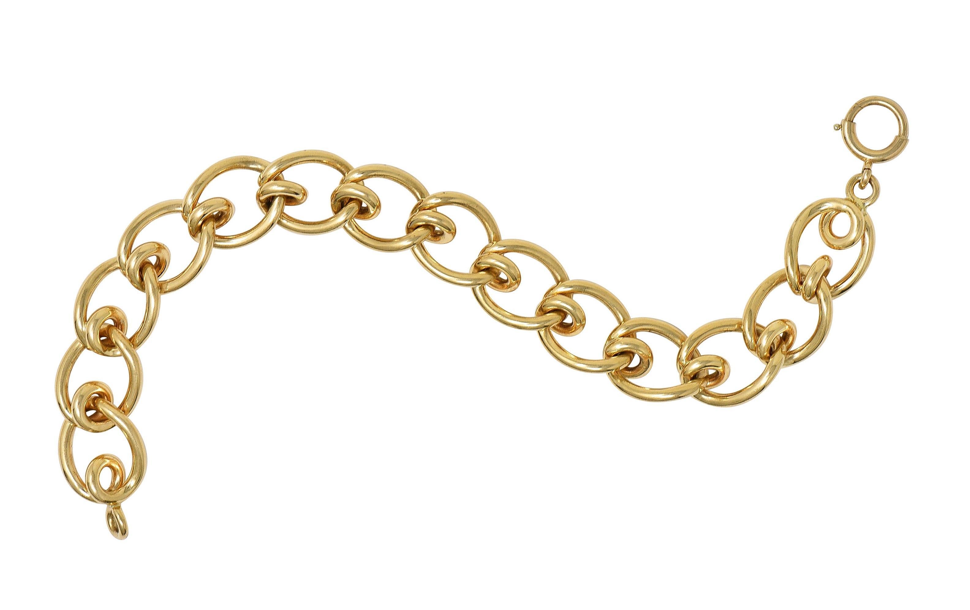 Tiffany & Co. 1980's 14 Karat Yellow Gold Vintage Mousetrap Link Bracelet In Excellent Condition For Sale In Philadelphia, PA