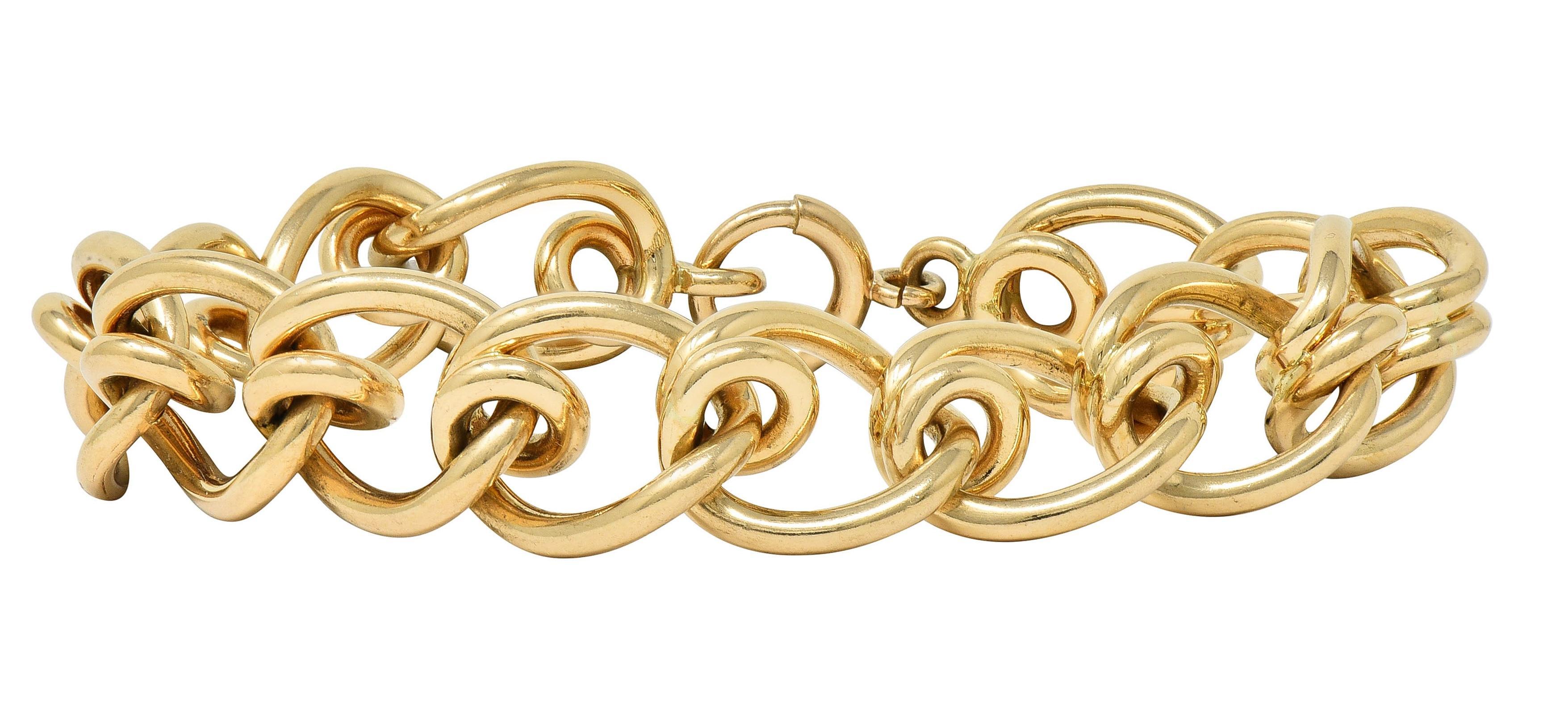 Women's or Men's Tiffany & Co. 1980's 14 Karat Yellow Gold Vintage Mousetrap Link Bracelet For Sale