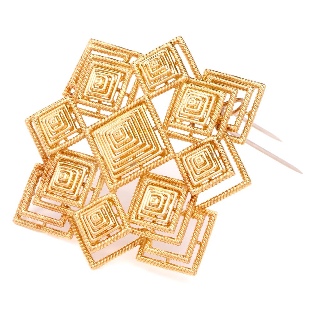 Women's Tiffany & Co. 1970s 18 Karat Gold Pyramidal Lapel Pin Brooch Pendant