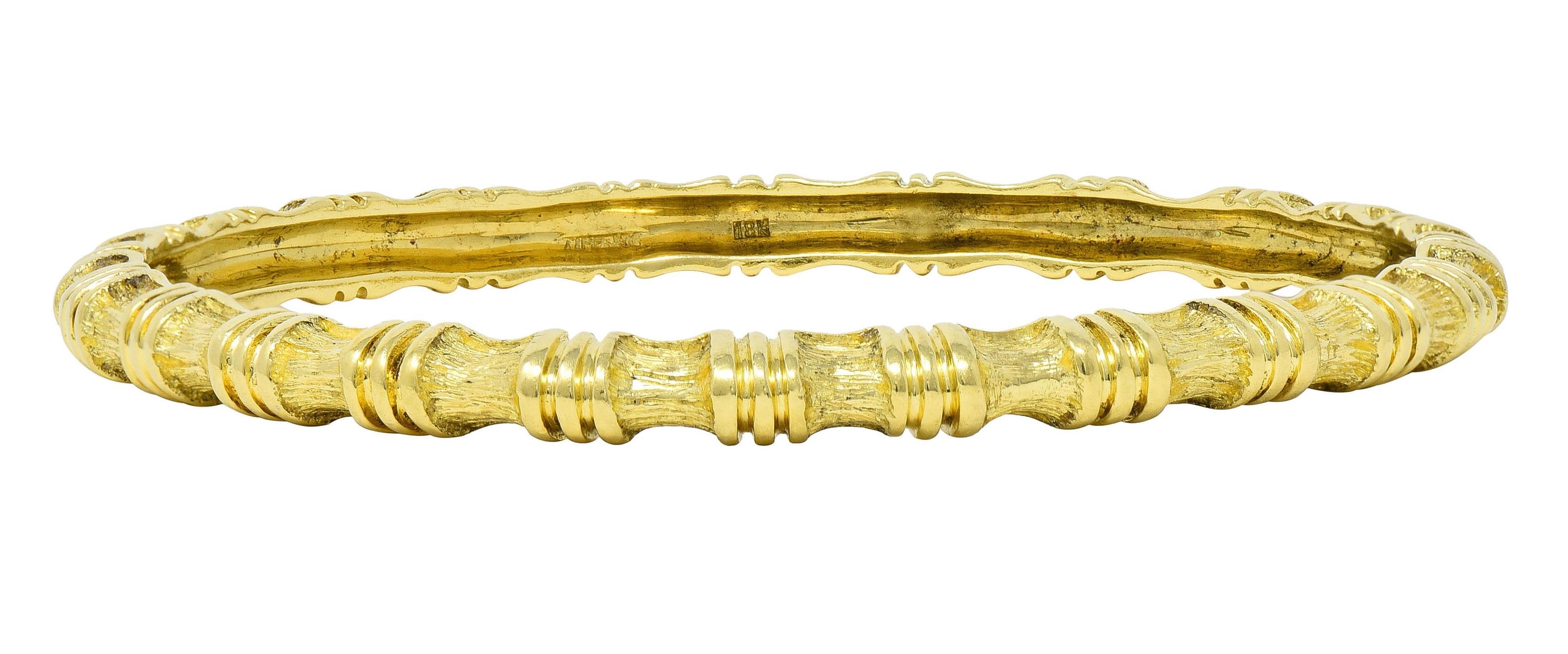 Tiffany & Co. 1970's 18 Karat Yellow Gold Vintage Bamboo Bangle Bracelet For Sale 3