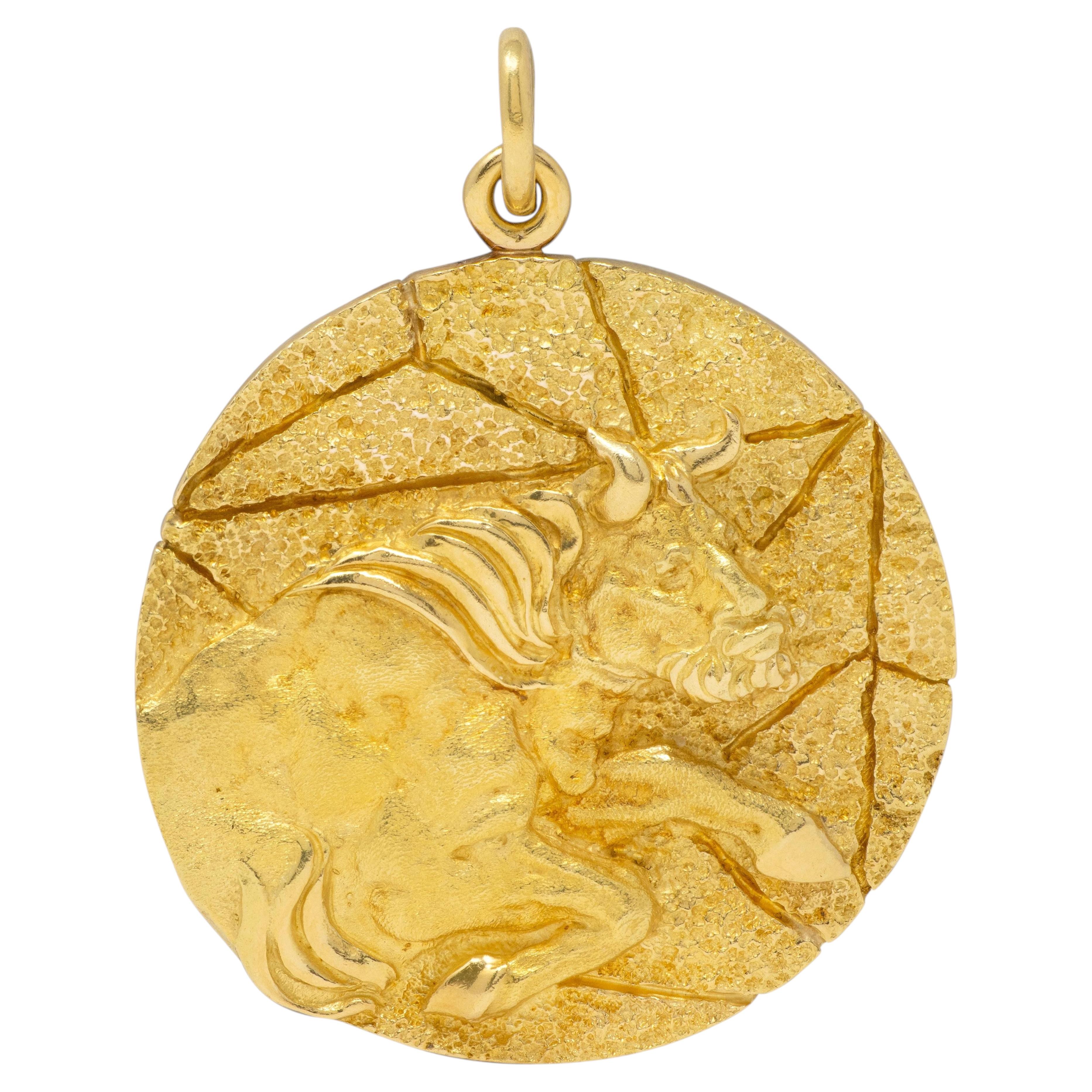 Tiffany & Co. 1970's 18K Gold Vintage Taurus Zodiac Medallion Pendant
