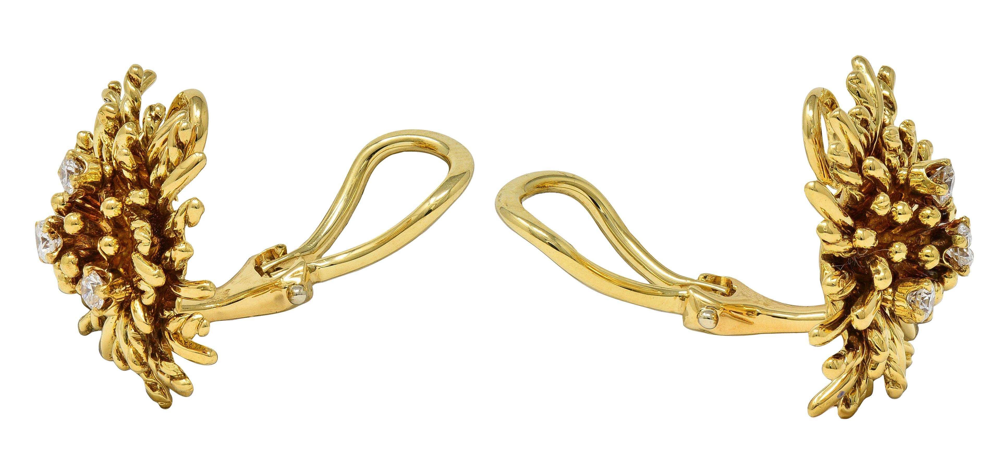 Tiffany & Co. 1970er Jahre Diamant 18K Gold Vintage Anemone Ohr-Clip Ohrringe im Angebot 1