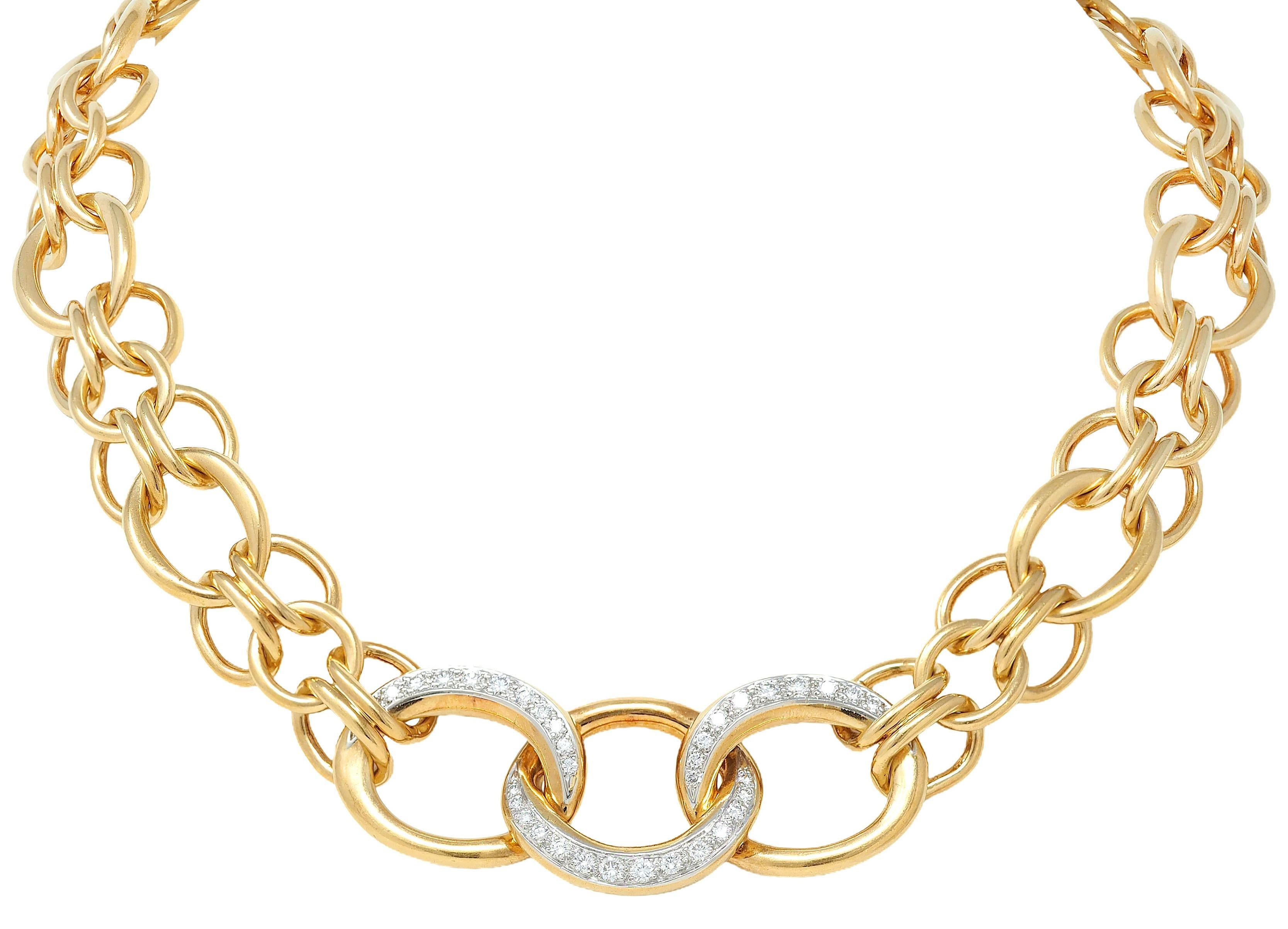 Tiffany & Co. 1970 Diamond Platinum 18K Yellow Gold Vintage Chain Link Necklace (Collier à maillons)
