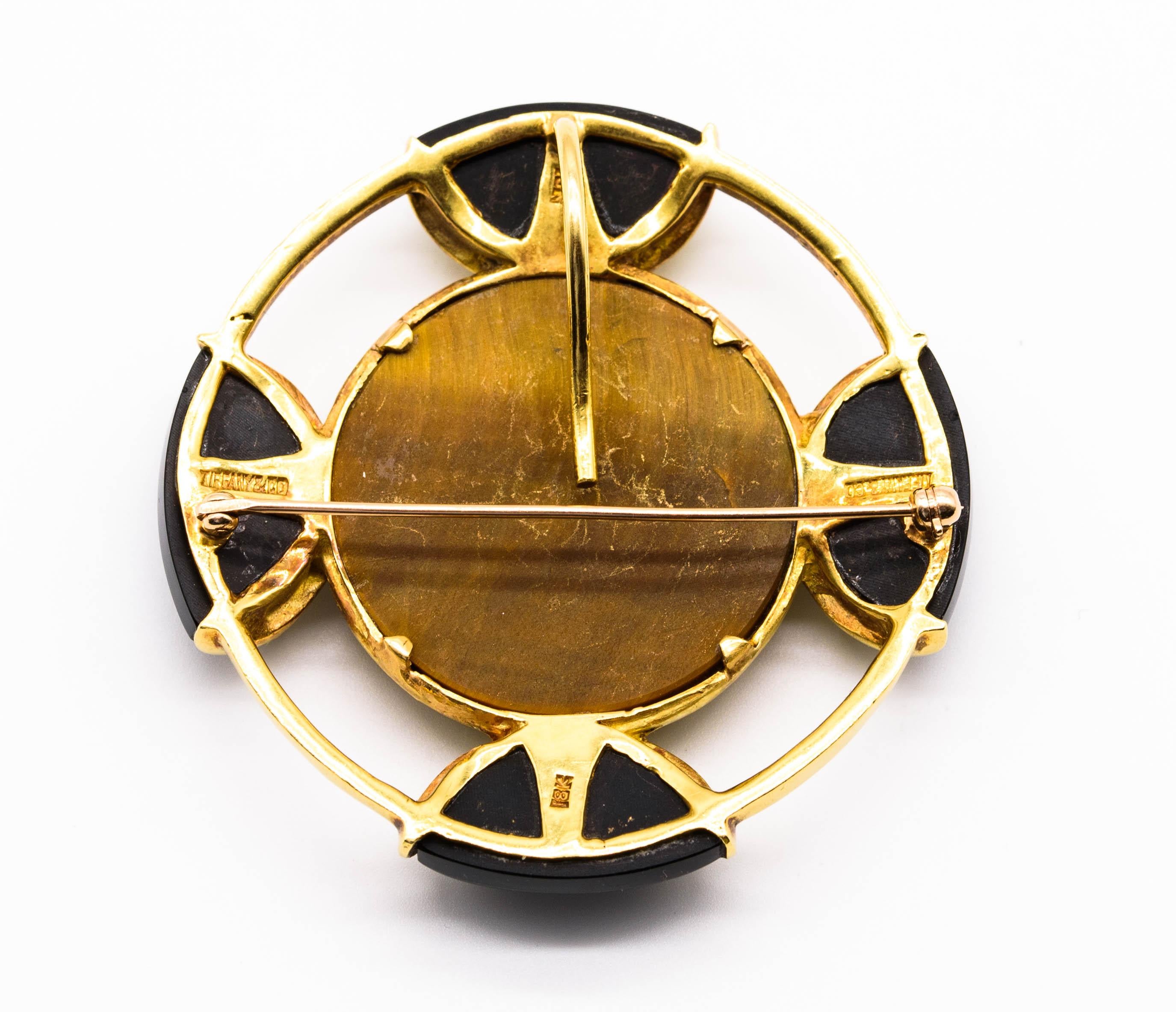 Modernist Tiffany & Co. 1970's Gold Onyx Tiger's Eye Pendant/Pin