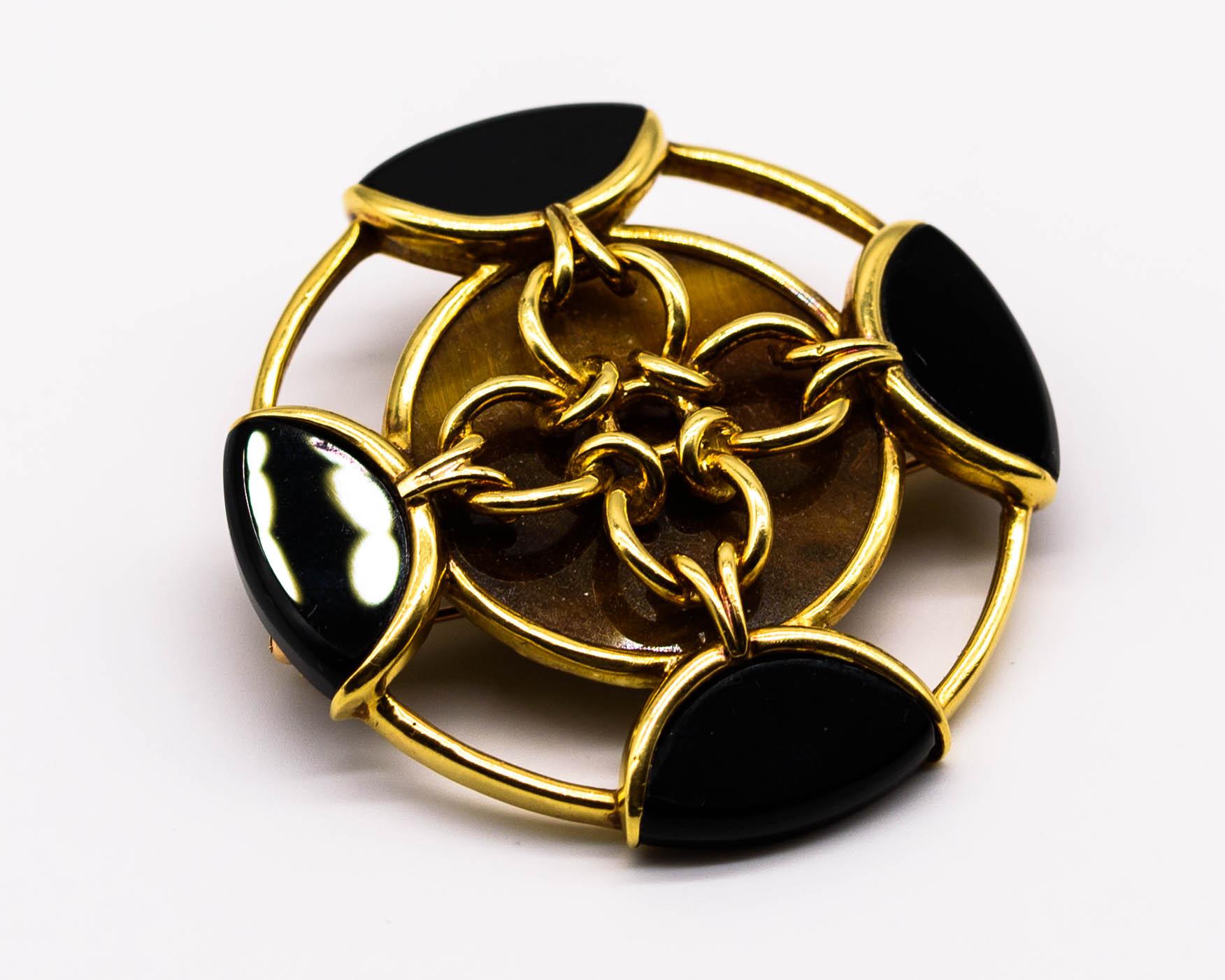 Tiffany & Co. 1970's Gold Onyx Tiger's Eye Pendant/Pin In Good Condition For Sale In New York, NY