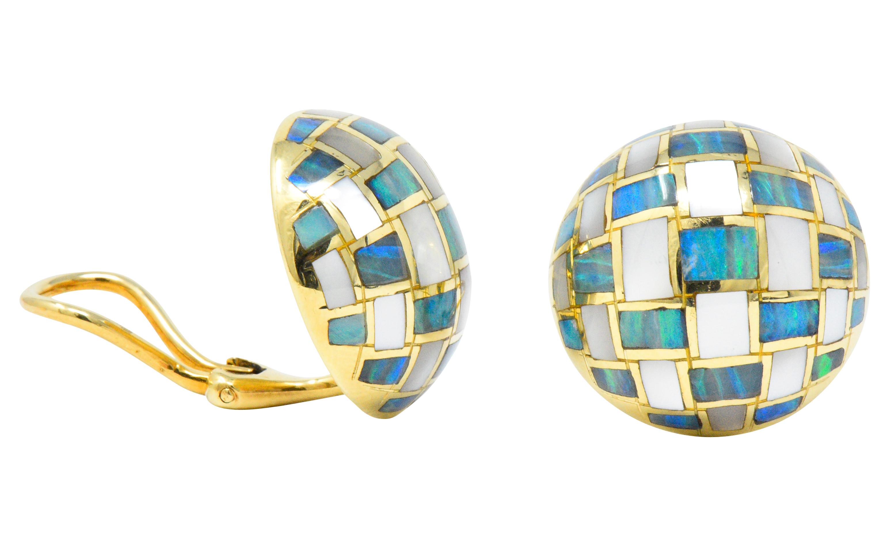 Contemporary Tiffany & Co. 1970s Mother Of Pearl Opal 18 Karat Gold Ear-Clips Earrings