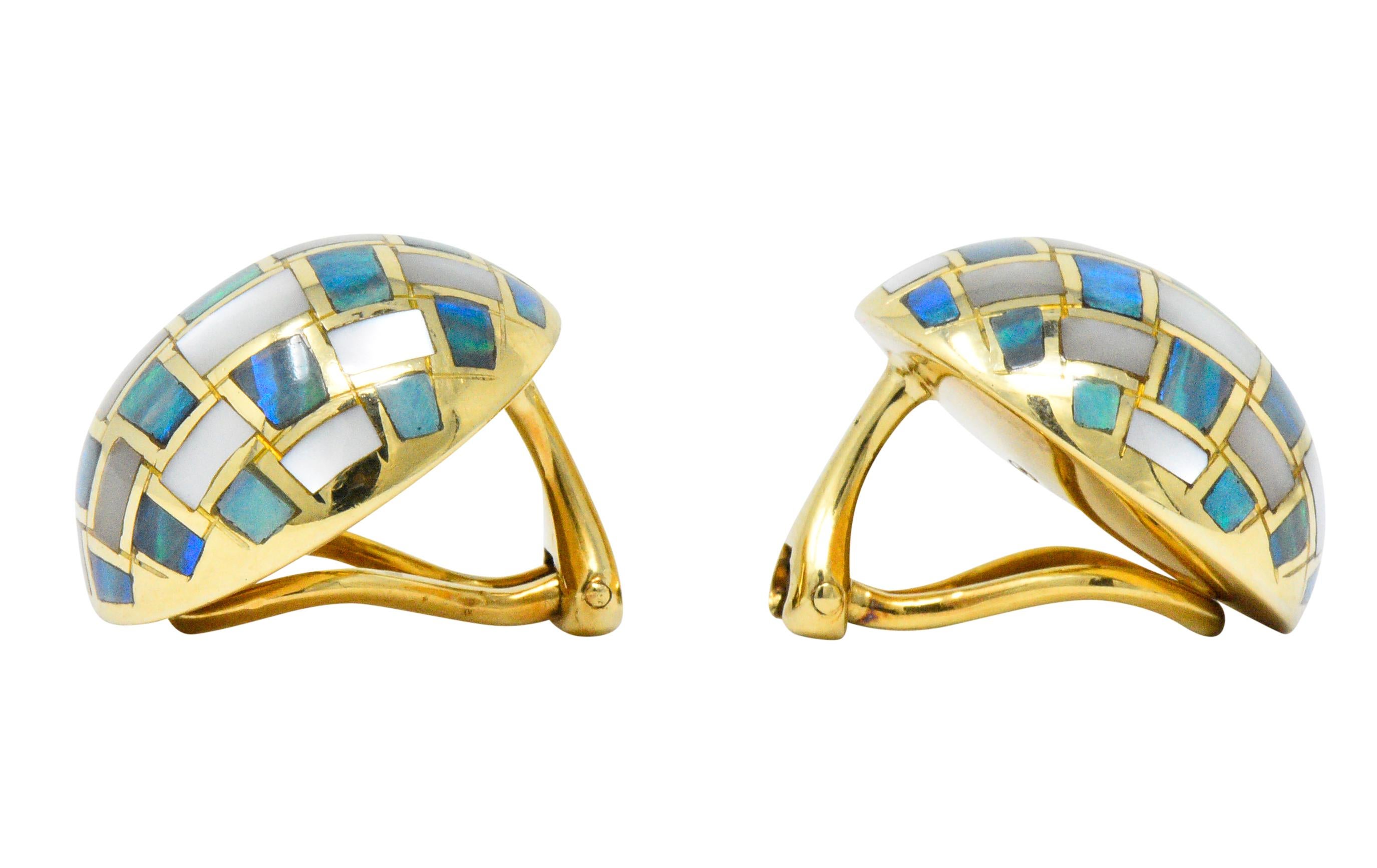Tiffany & Co. 1970s Mother Of Pearl Opal 18 Karat Gold Ear-Clips Earrings 1
