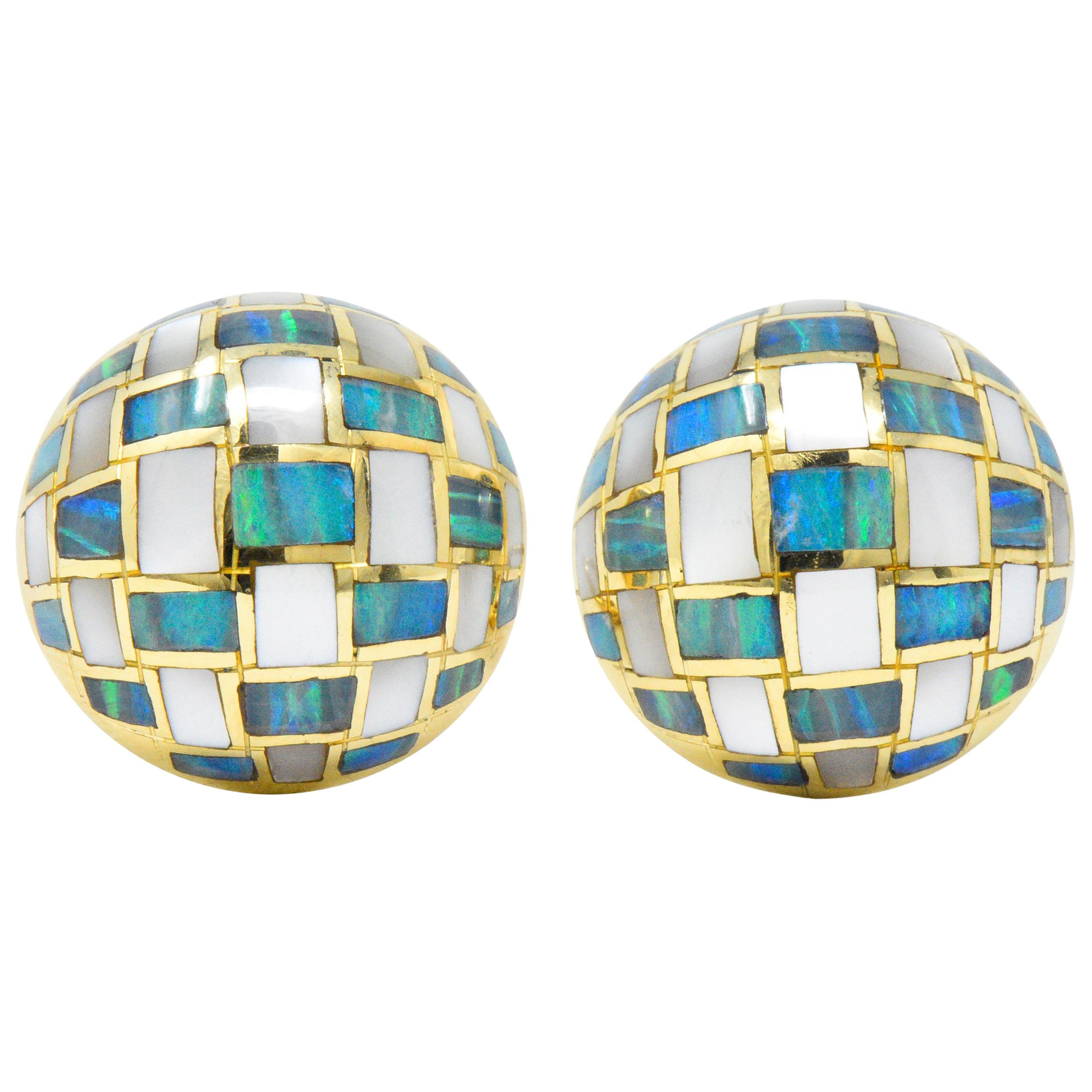 Tiffany & Co. 1970s Mother Of Pearl Opal 18 Karat Gold Ear-Clips Earrings