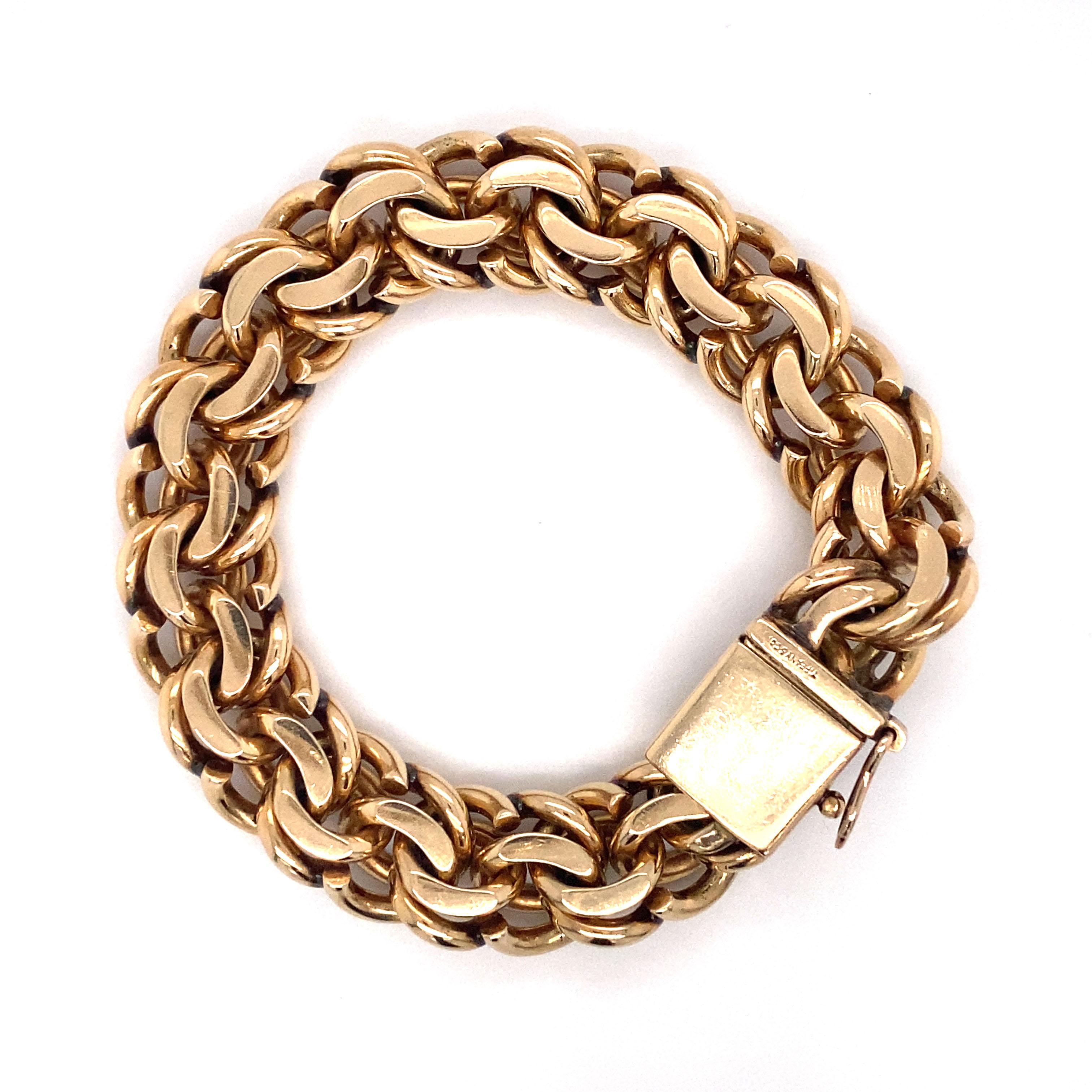 Circa: 1970s
Metal Type: 14 Karat Yellow Gold 
Weight: 83.8 grams
Dimensions: 7 inch Length x 0.5 inch Width