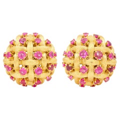 Tiffany & Co. 1970's Ruby 18 Karat Yellow Gold Vintage Woven Dome Earrings