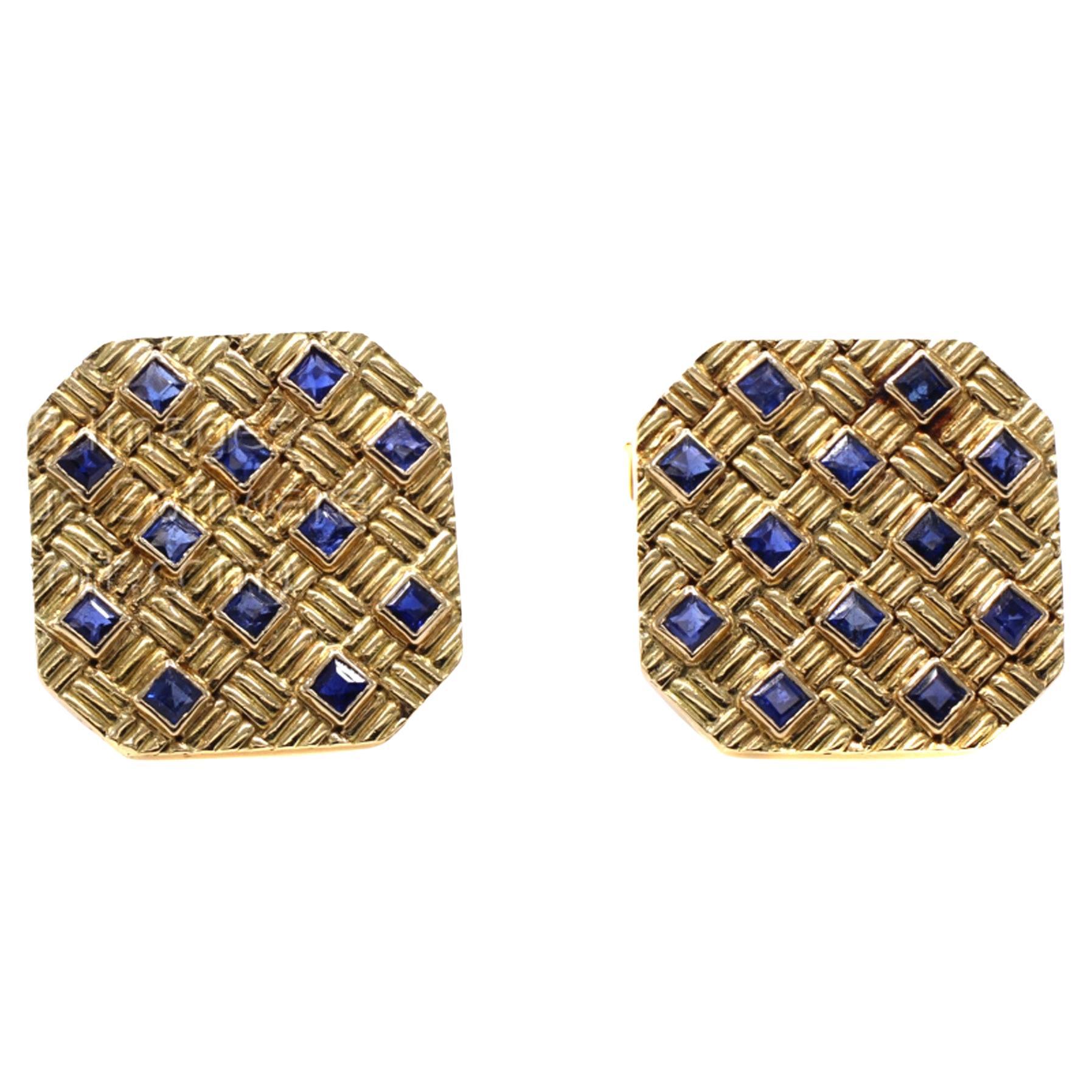 Tiffany & Co. 1970s Sapphire 18 Karat Gold Sapphire Cuff Links