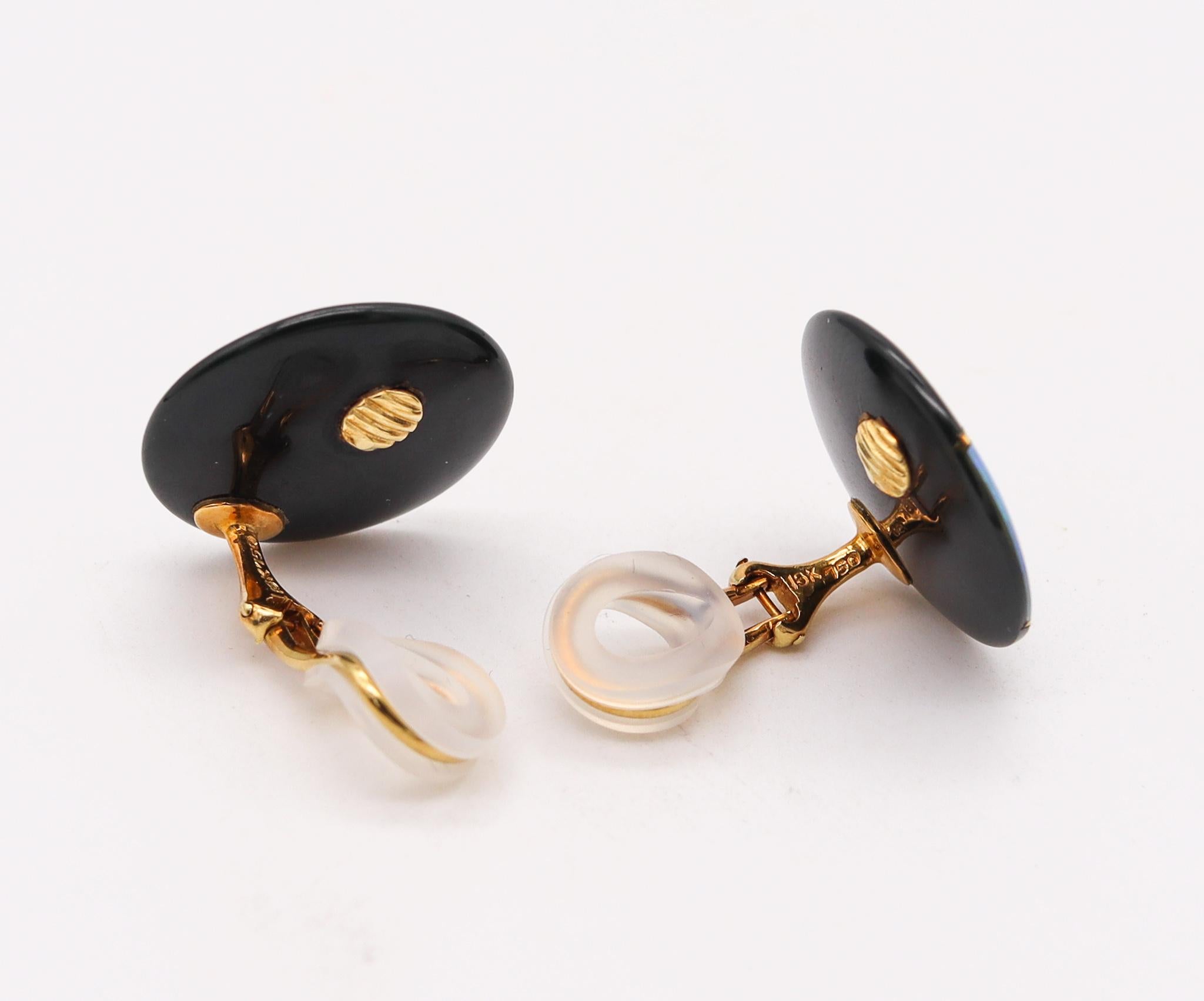 Modernist Tiffany & Co. 1975 Angela Cummings Lentils Earrings 18Kt Gold with Black Opal