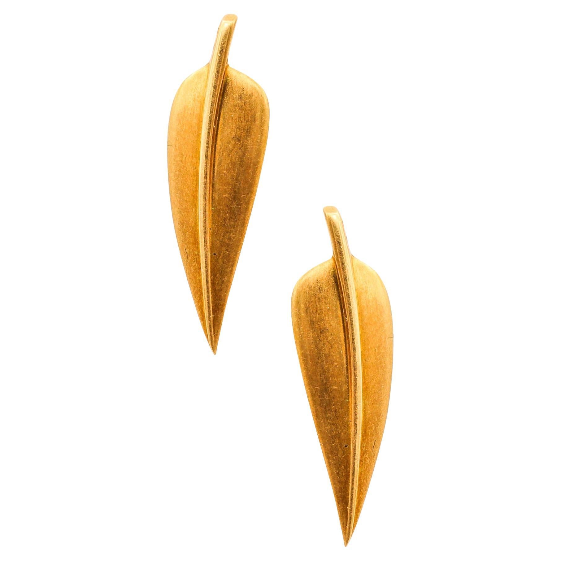 TIFFANY & CO. 1975 Angela Cummings Piume Leaves Earrings In 18Kt Yellow Gold