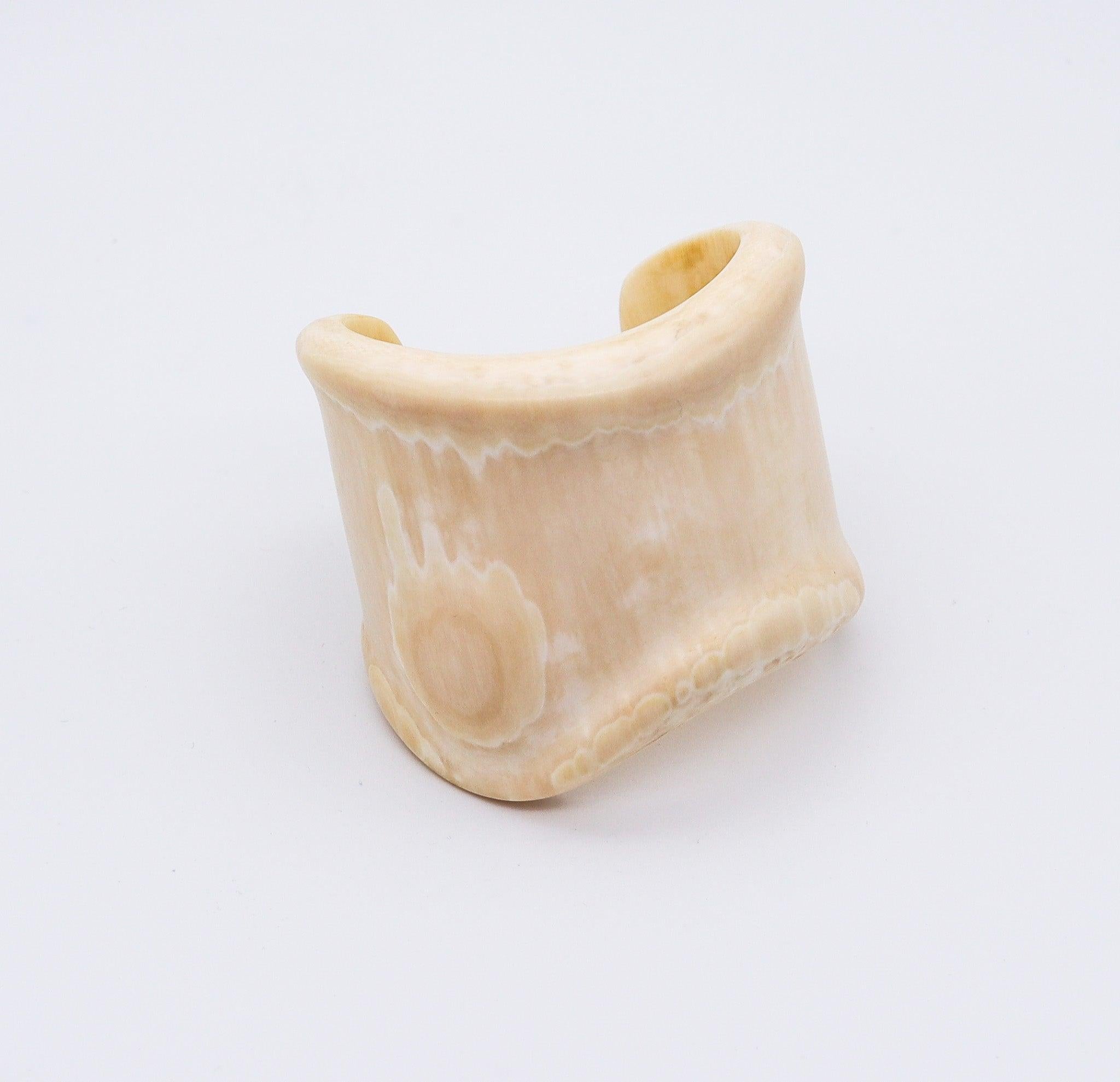 Modernist TIFFANY & CO. 1975 Elsa Peretti Rare Prototype Right Bone Cuff Carved In Ivory