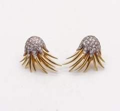 Tiffany & Co 1975 Flames Earrings In 18Kt Gold Platinum With 3.48 Ctw Diamonds