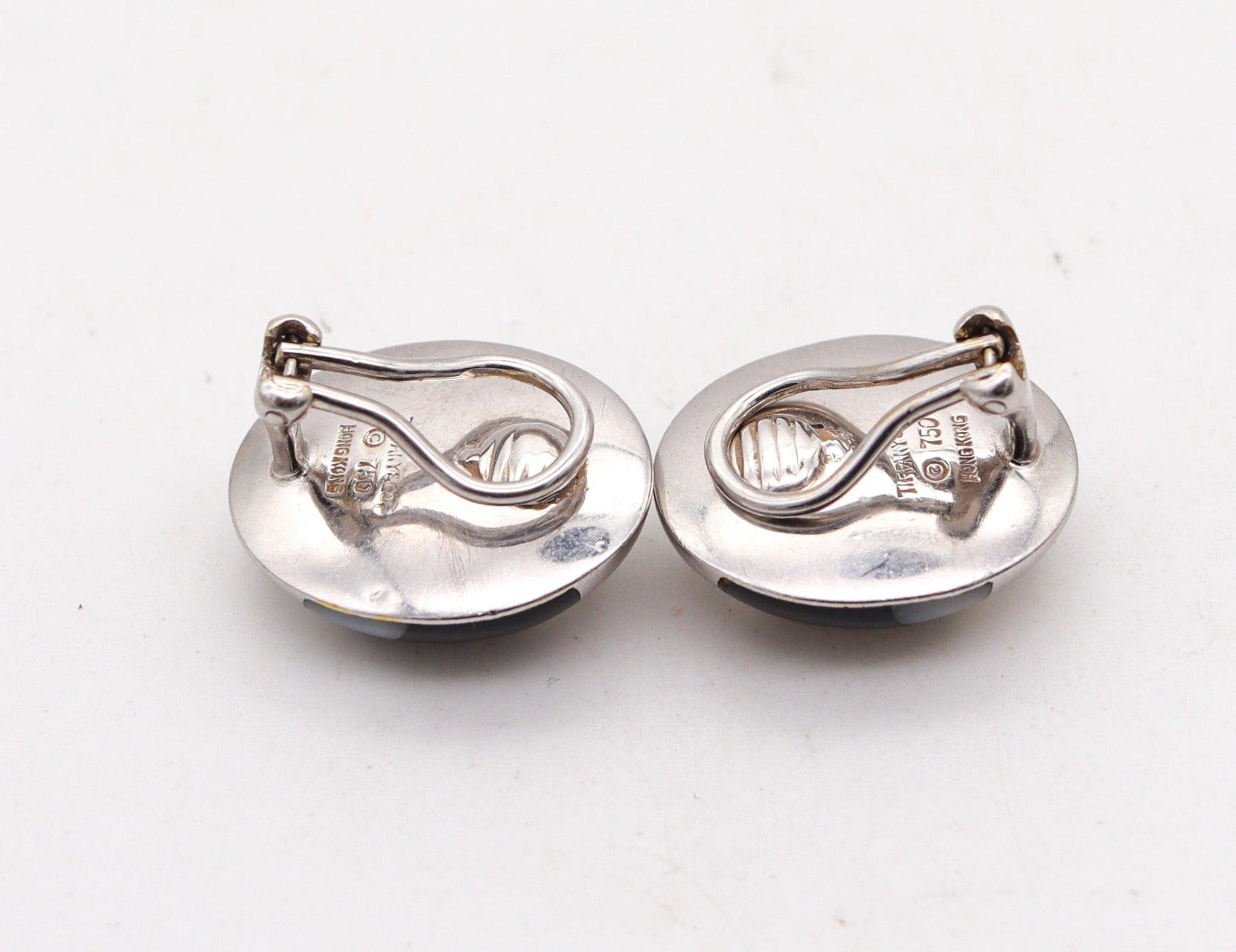 TIFFANY & CO 1976 Angela Cummings Earrings in 18Kt Gold With Inlaid Gemstones In Excellent Condition For Sale In Miami, FL