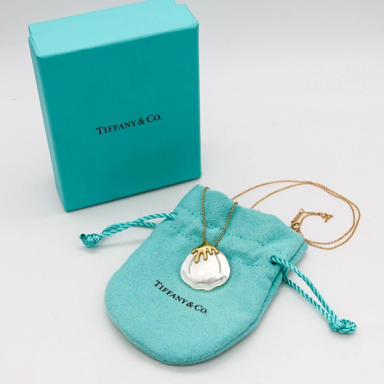 Tiffany & Co 1976 Angela Cummings Weie Nacre-Bltenblatt-Halskette aus 18 Karat Gelbgold im Angebot 1