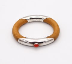 TIFFANY & CO. 1976 Elsa Peretti Rare Rattan Bangle Bracelet 925 Sterling & Coral