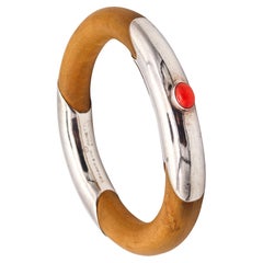 TIFFANY & CO. 1976 Elsa Peretti Rare Rattan Bangle Bracelet 925 Sterling & Coral