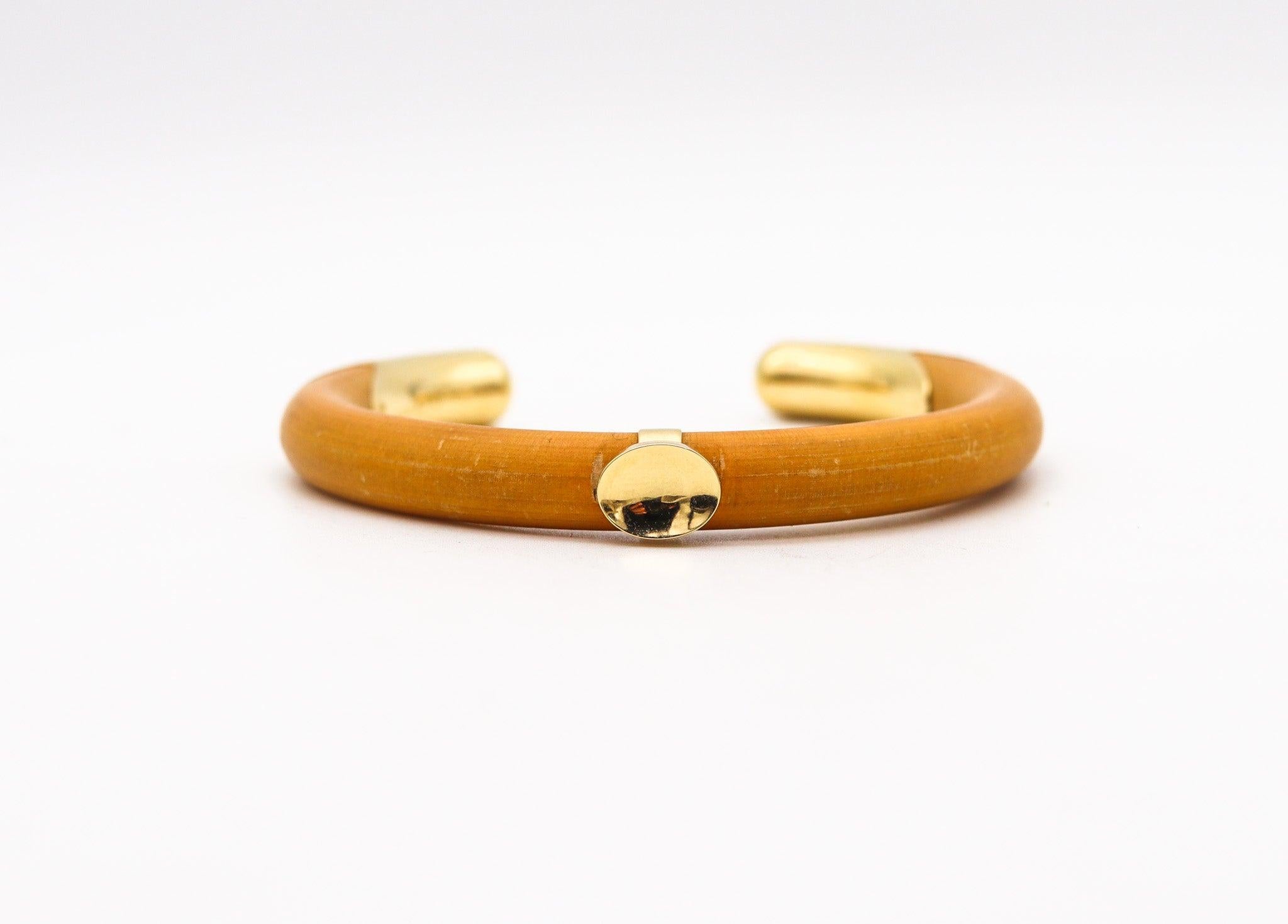 Modernist TIFFANY & CO 1976 Elsa Peretti Very Rare Rattan Cuff Bracelet With 18Kt Gold