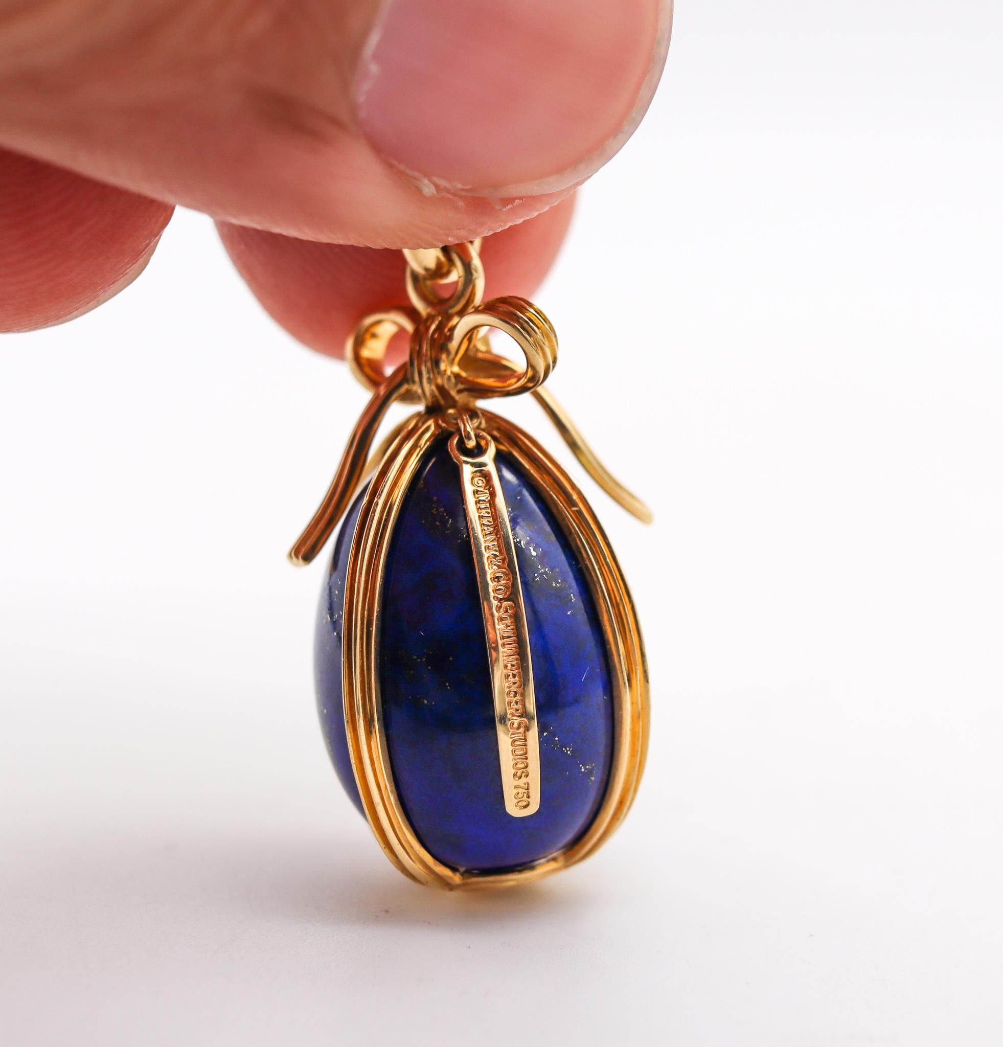 Cabochon Tiffany Co. 1976 Schlumberger Egg Necklace Chain in 18kt Gold with Lapis Lazuli