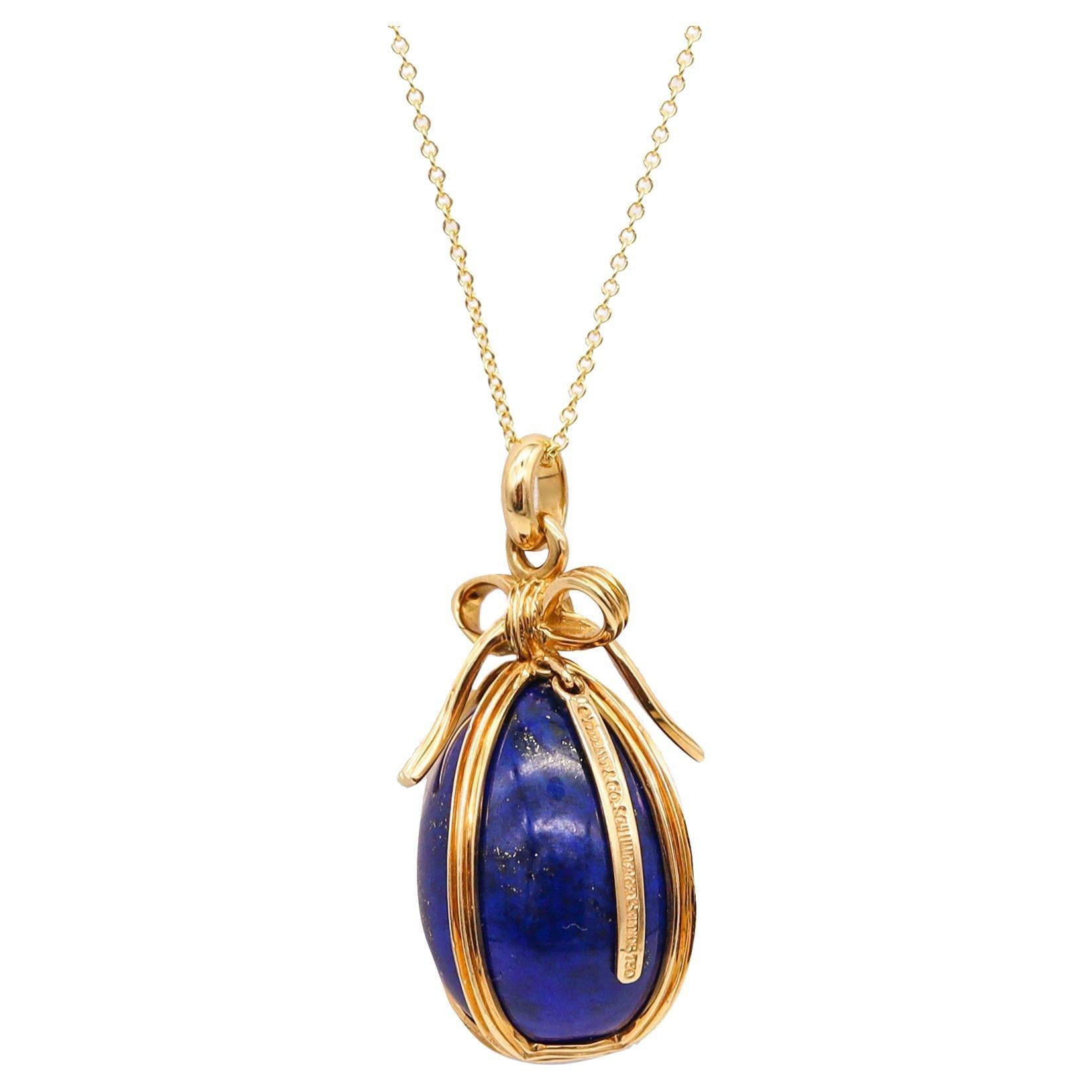 Tiffany Co. 1976 Schlumberger Egg Necklace Chain in 18kt Gold with Lapis Lazuli