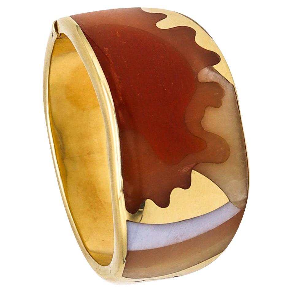 Tiffany & Co 1977 Angela Cummings Abstracts Bangle 18kt Gold with Inlaid Agates For Sale