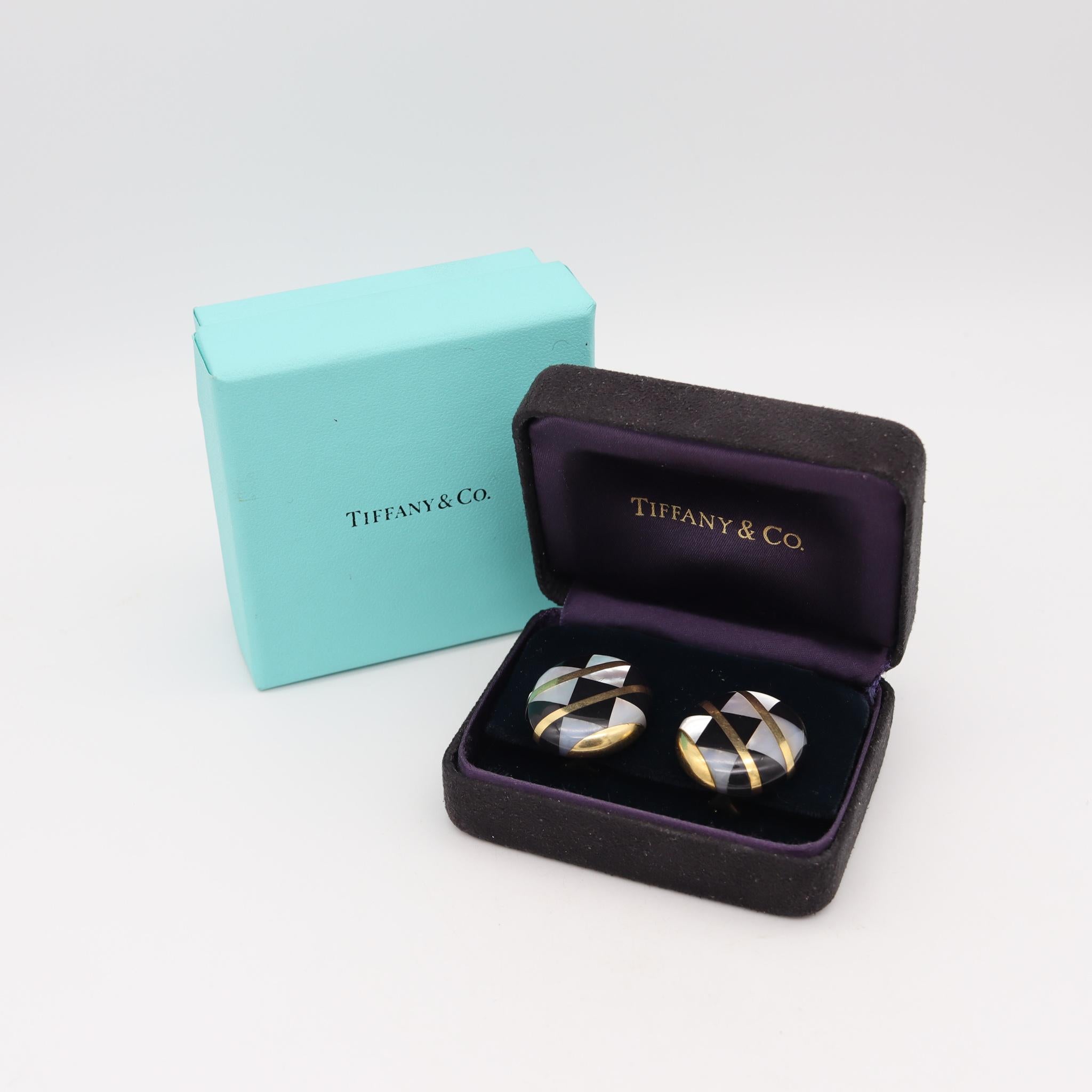 Women's Tiffany & Co. 1977 Angela Cummings Clips Earrings 18Kt Gold with Inlaid Gemstone