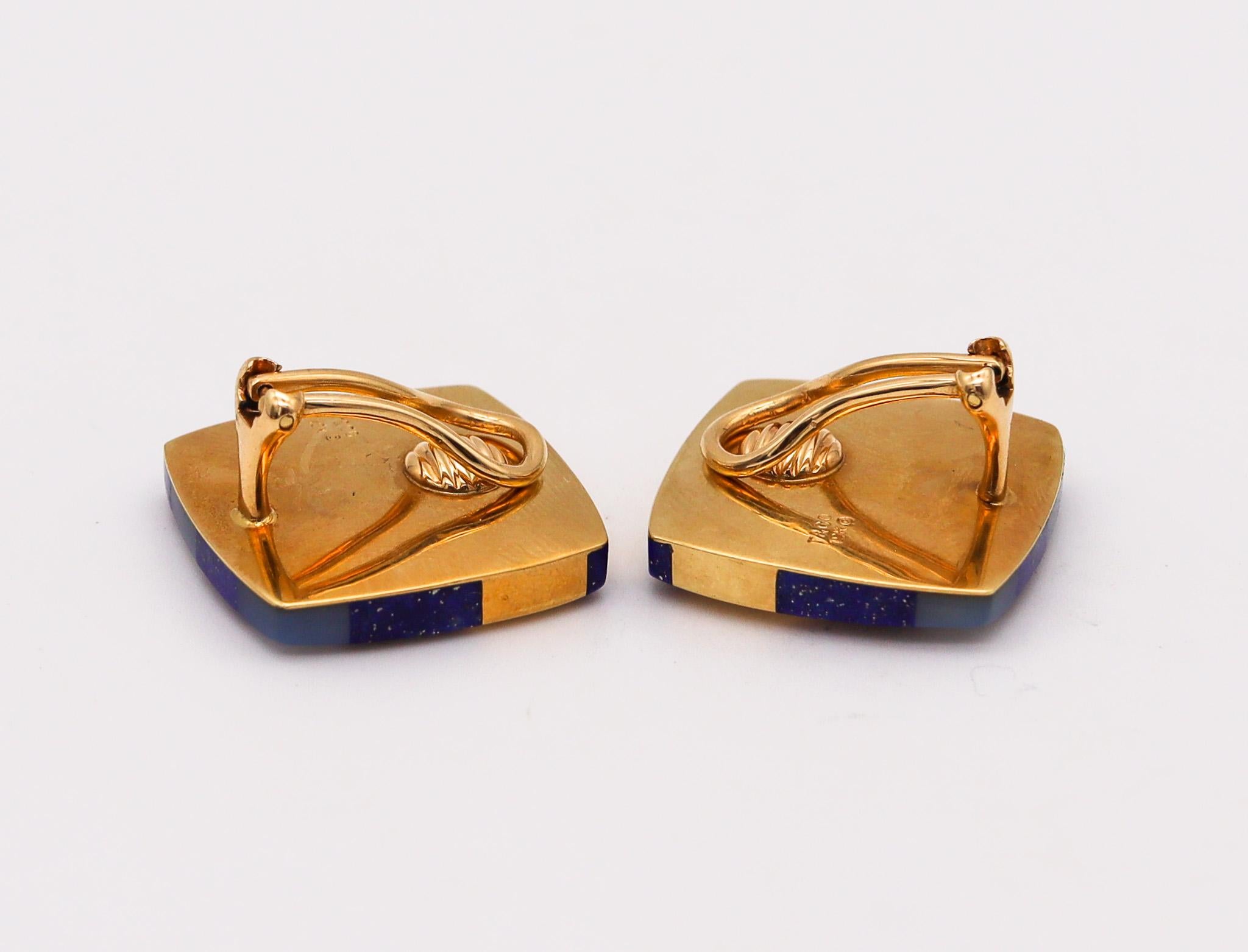 Modernist Tiffany & Co. 1977 Angela Cummings Clips Earrings 18kt Gold with Lapis and Nacre