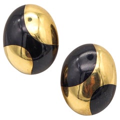 TIFFANY & CO. 1977 Angela Cummings Clips Earrings In 18Kt Gold & Black Jade