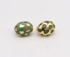 Tiffany & Co 1977 Angela Cummings Dots Earrings 18Kt Yellow Gold with Green Jade