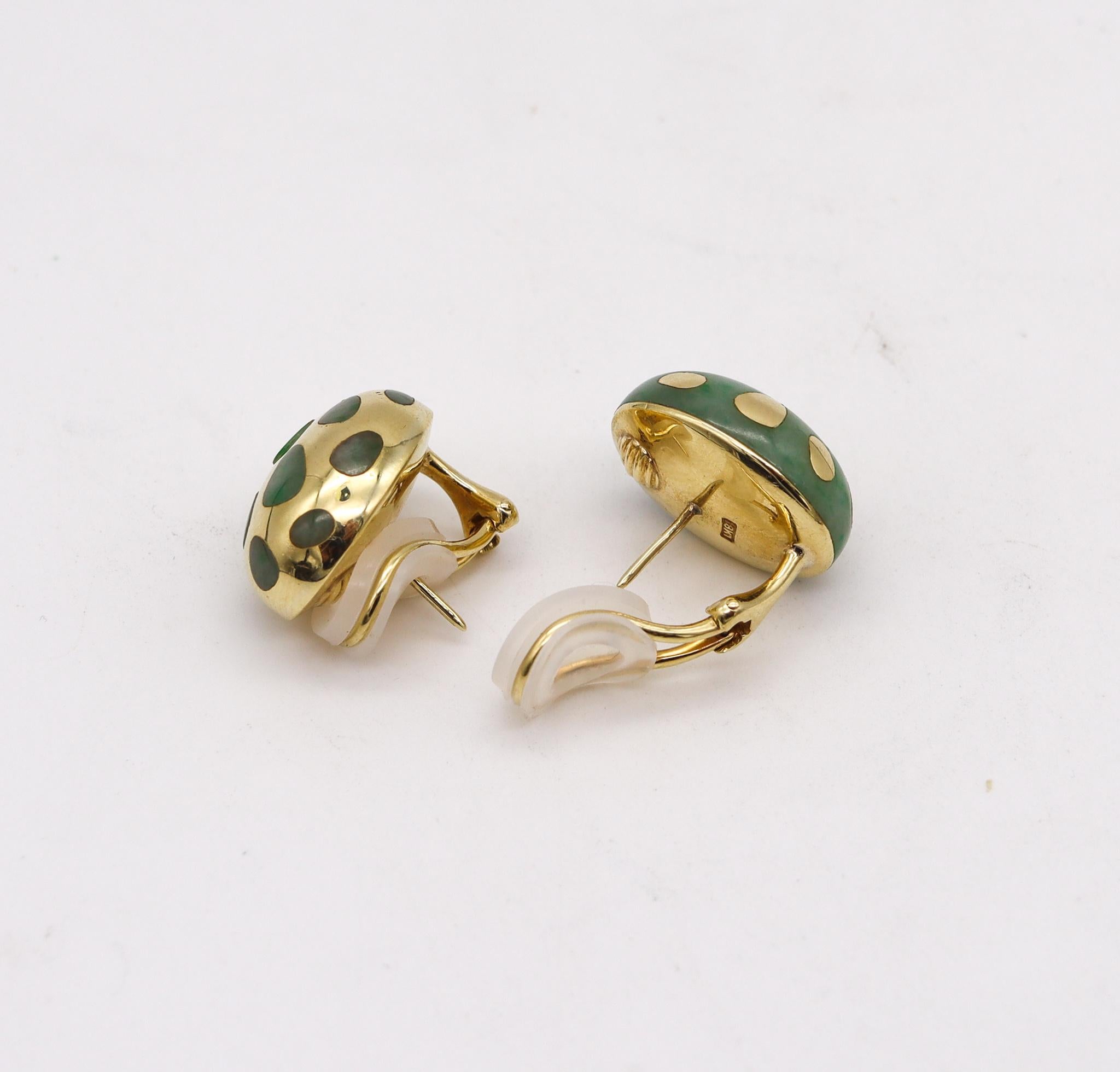 Tiffany & Co 1977 Angela Cummings Dots Ohrringe 18Kt Gelbgold mit grüner Jade (Modernistisch) im Angebot