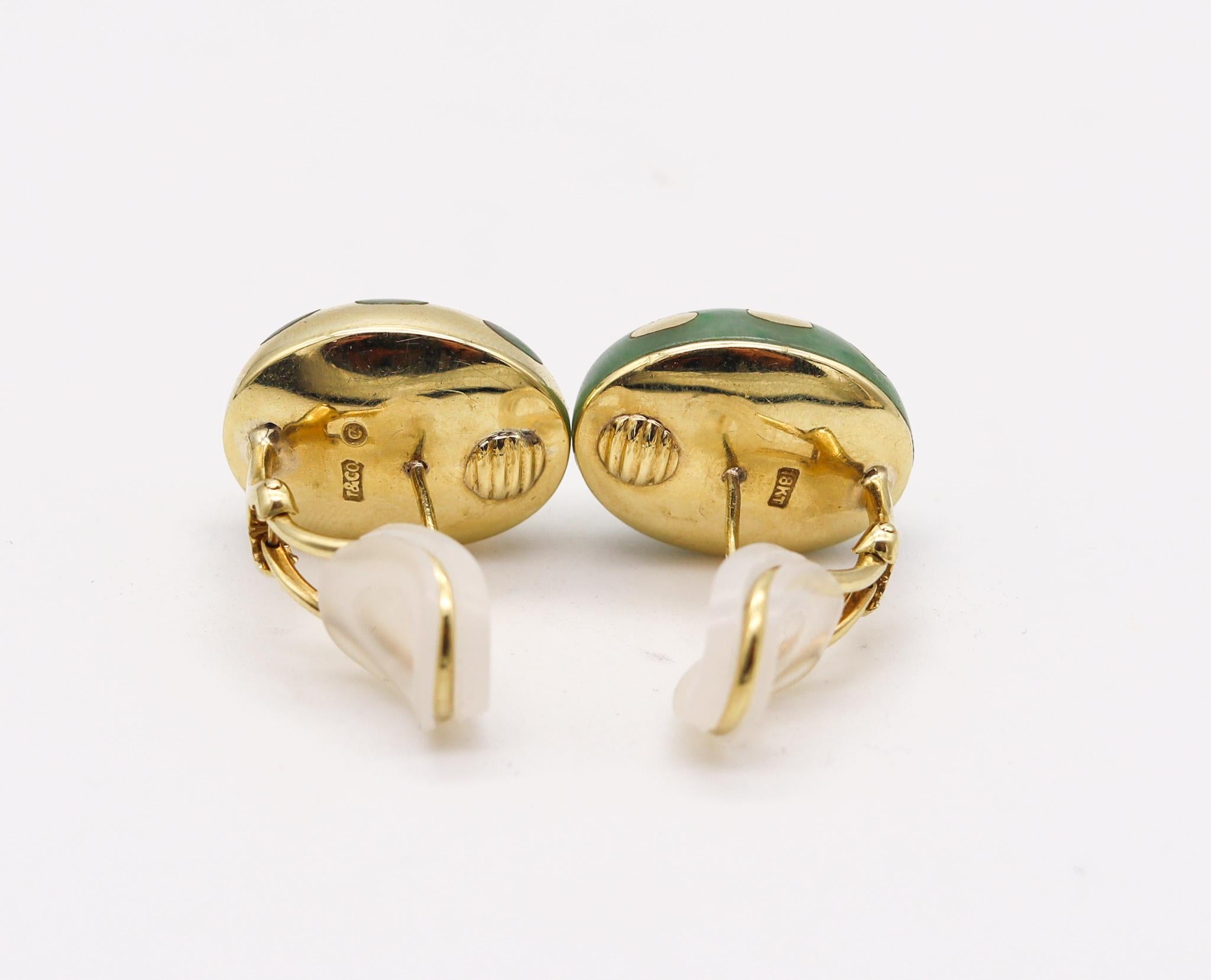 Modernist Tiffany & Co 1977 Angela Cummings Dots Earrings 18Kt Yellow Gold with Green Jade For Sale