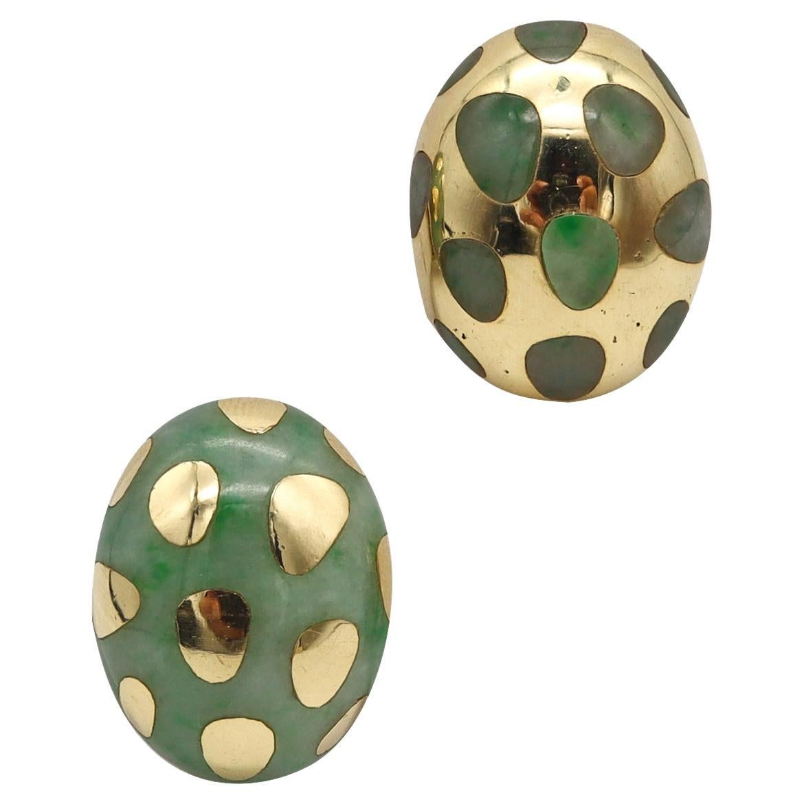 Tiffany & Co 1977 Angela Cummings Dots Earrings 18Kt Yellow Gold with Green Jade