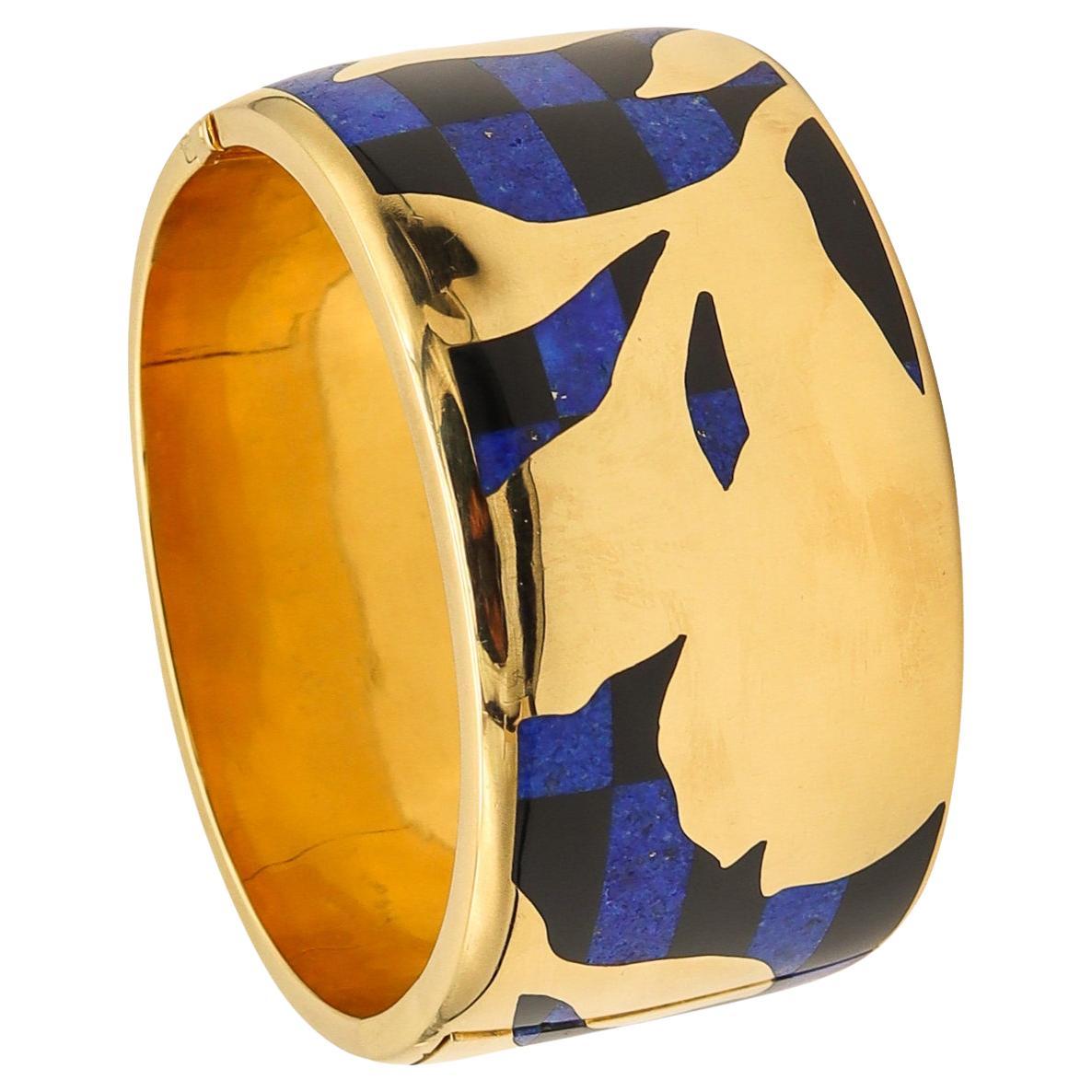 TIFFANY & CO. 1977 Angela Cummings Geometric Orchids Bangle In 18Kt Jade & Lapis