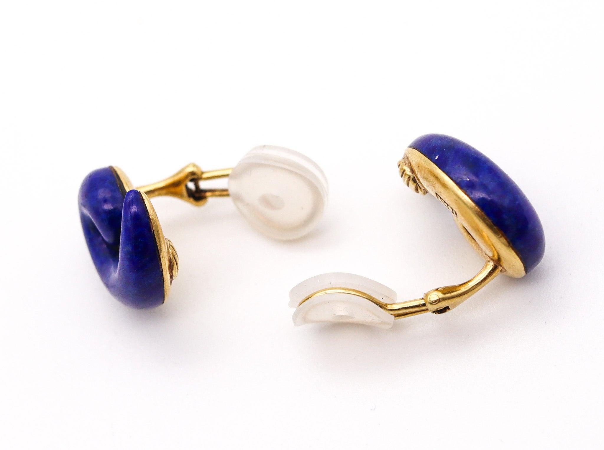 Cabochon TIFFANY & CO. 1977 Angela Cummings Lapis Comas Clips On Earrings In 18Kt Gold For Sale
