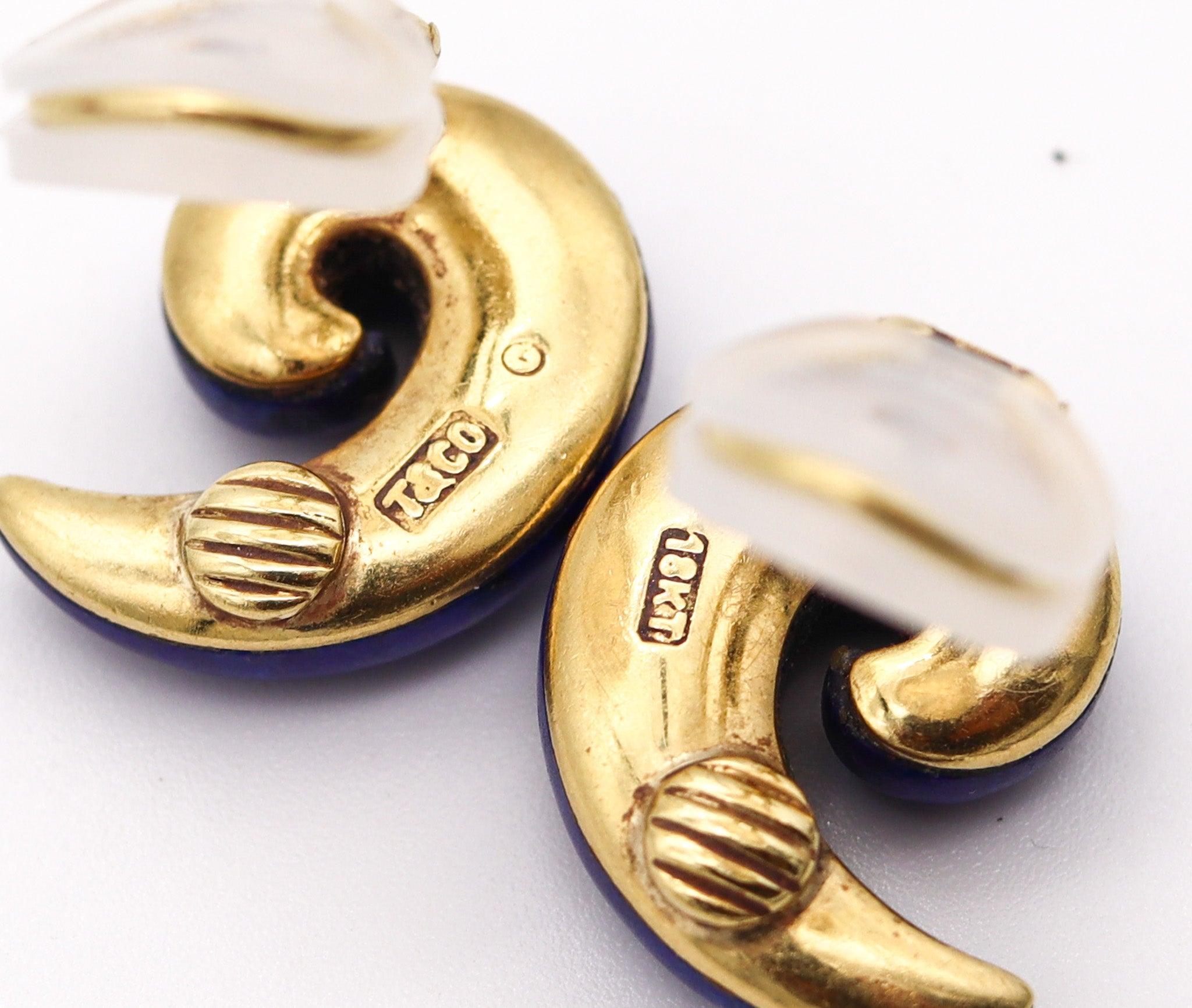 TIFFANY & CO. 1977 Angela Cummings Lapis Comas Clips On Earrings In 18Kt Gold In Excellent Condition For Sale In Miami, FL