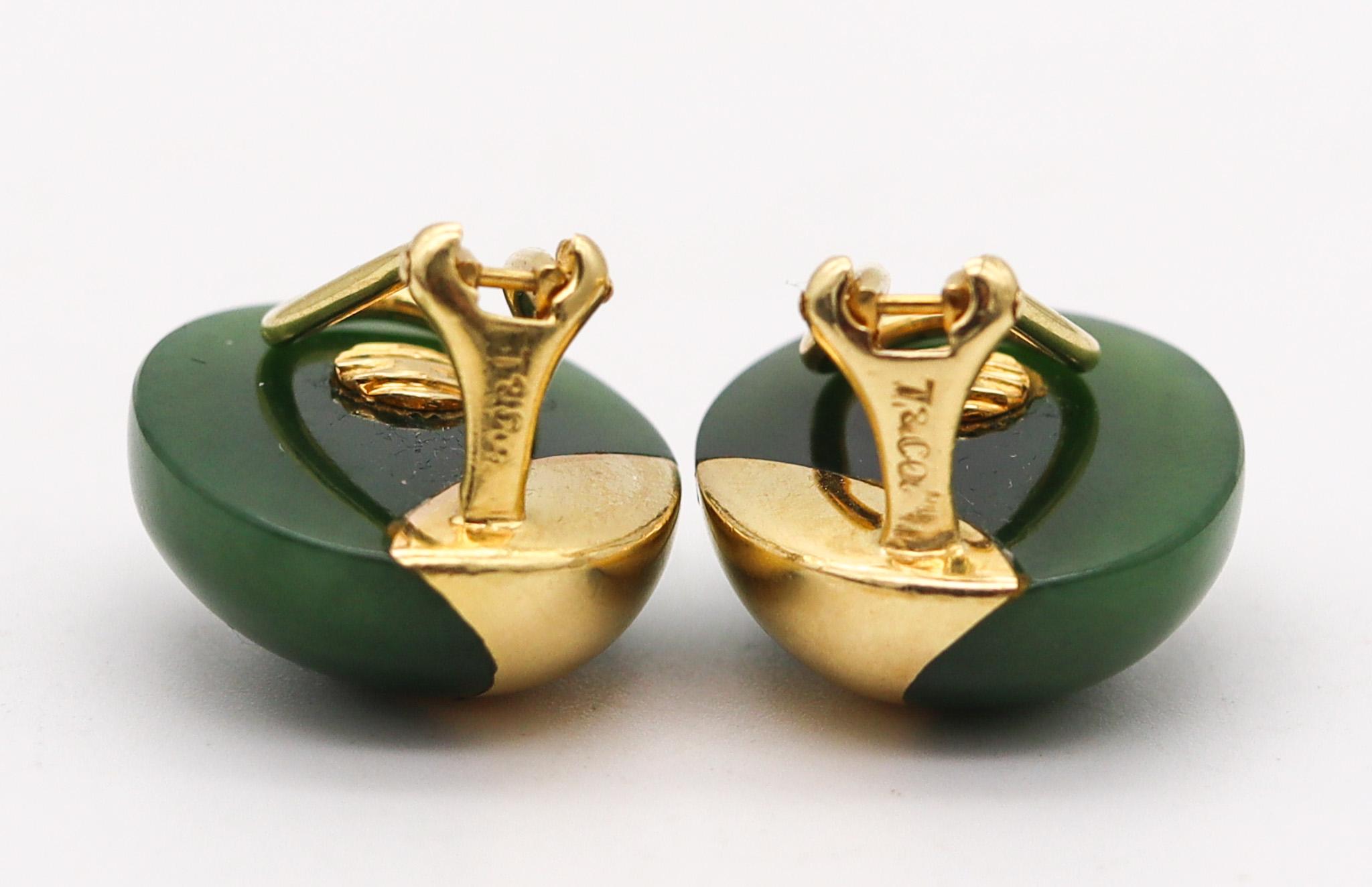 Cabochon Tiffany & Co. 1977 Angela Cummings Nephrite Jade Oval Clips Earrings 18Kt Gold