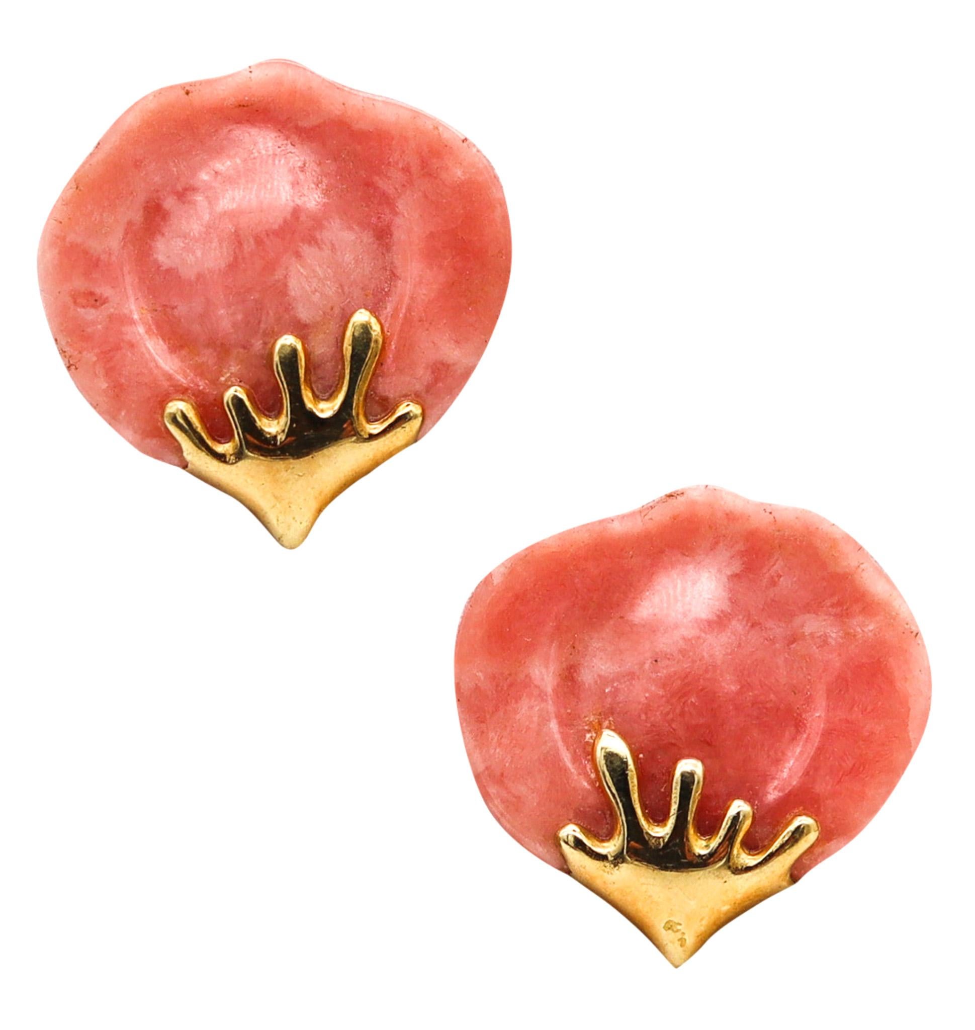 Tiffany & Co. 1977 Angela Cummings Petals Earrings In 18Kt Gold With Pink Agate For Sale