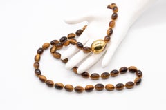 Tiffany Co 1977 Angela Cummings Sautoir Necklace 18Kt Yellow Gold And Tiger Eye
