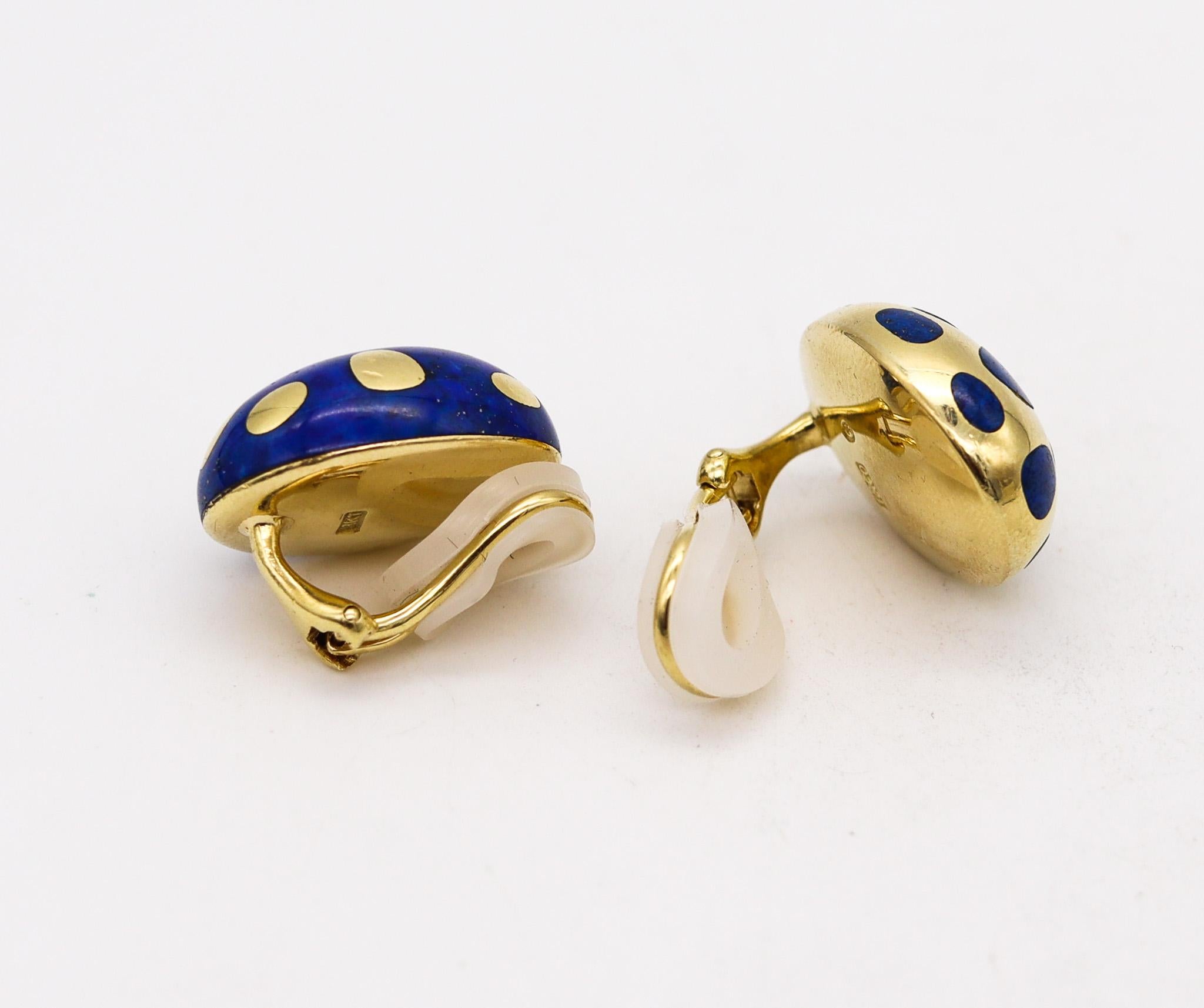Modernist Tiffany & Co. 1977 by Angela Cummings Dots Earrings in 18kt Gold with Blue Lapis For Sale