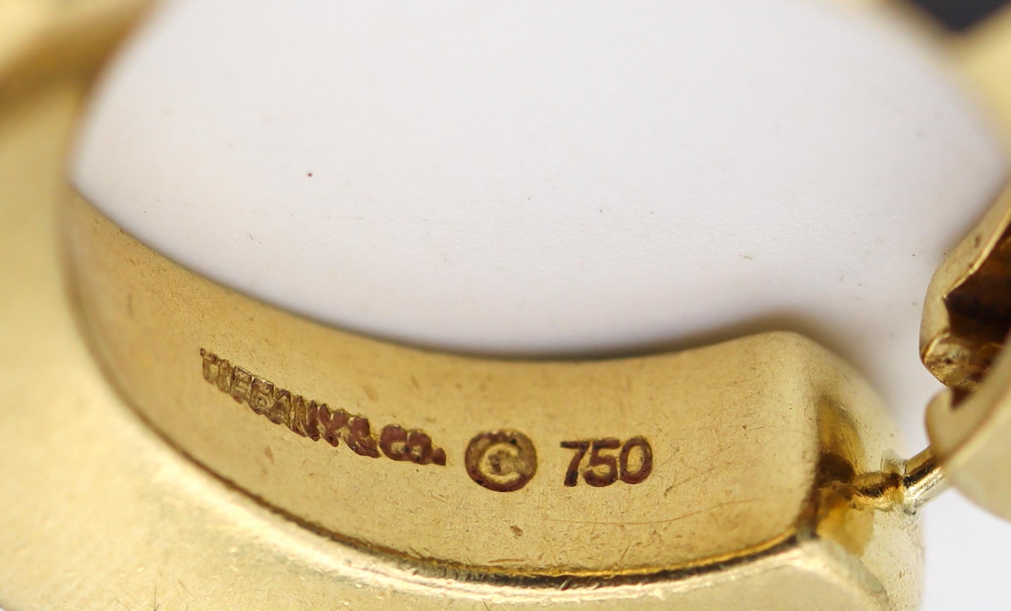 Modernist Tiffany & Co. 1977 By Angela Cummings Hoop Earrings In 18Kt Gold With Black Jade