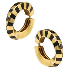 Vintage Tiffany & Co. 1977 By Angela Cummings Hoop Earrings In 18Kt Gold With Black Jade